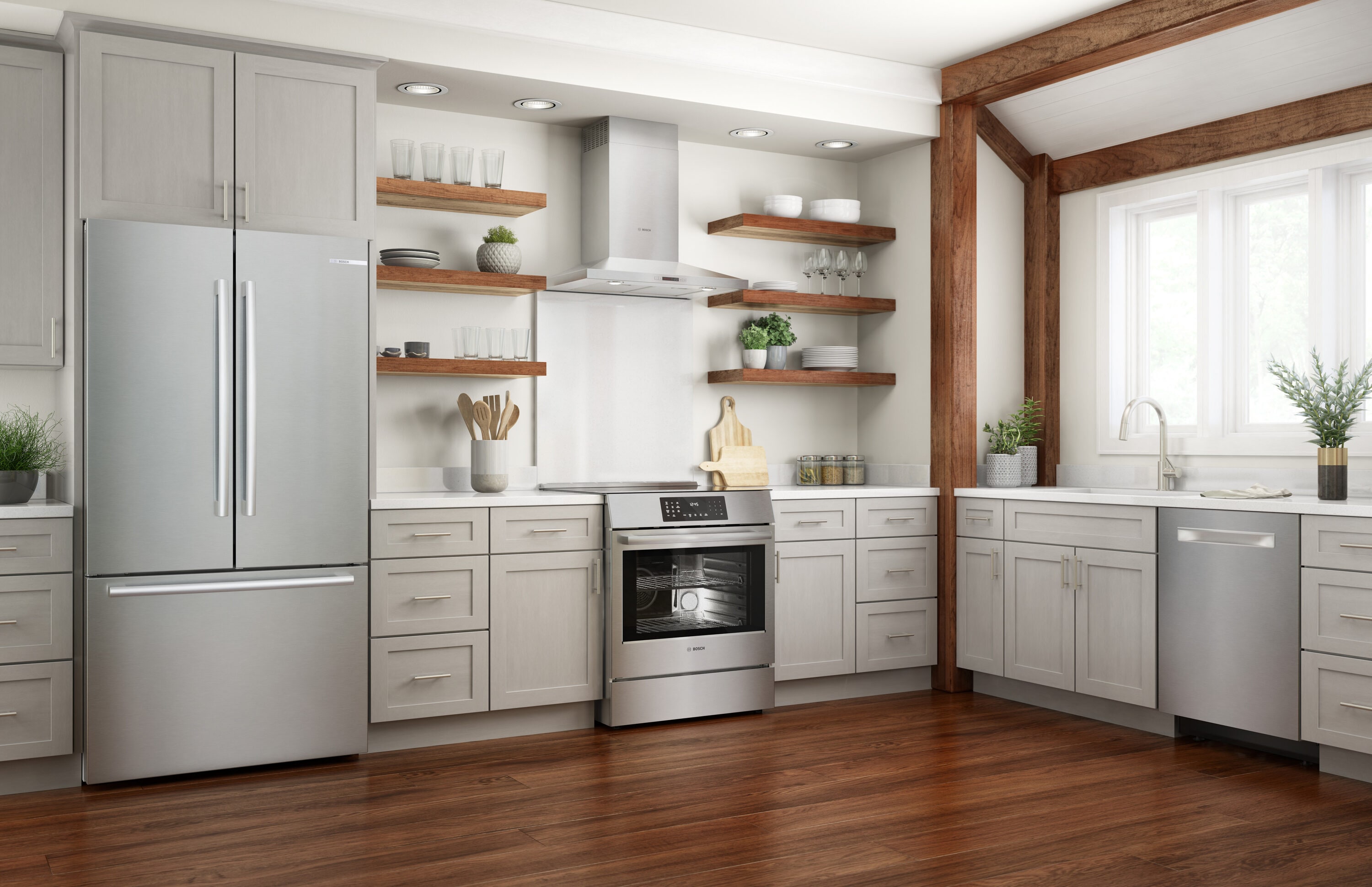 Cocina de inducción deslizable de un solo rango con horno de convección de la serie 800 de Bosch, 4 quemadores de 30 pulgadas y 4.6 pies cúbicos (acero inoxidable) HII8057U