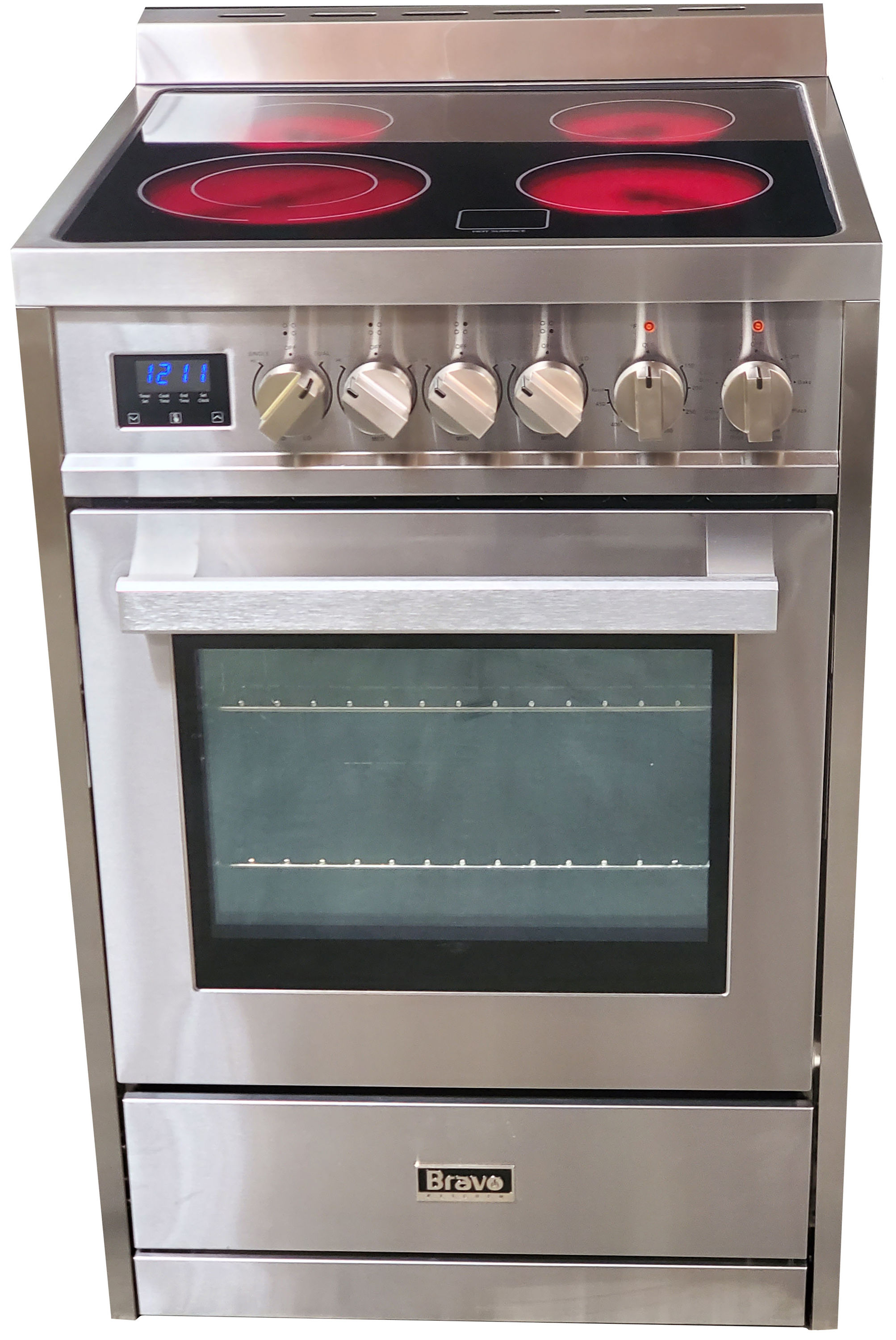 Estufa Eléctrica Independiente con Horno de Convección de 2.5 pies cúbicos, 4 quemadores y cubierta de vidrio de 24 pulgadas (acero inoxidable)