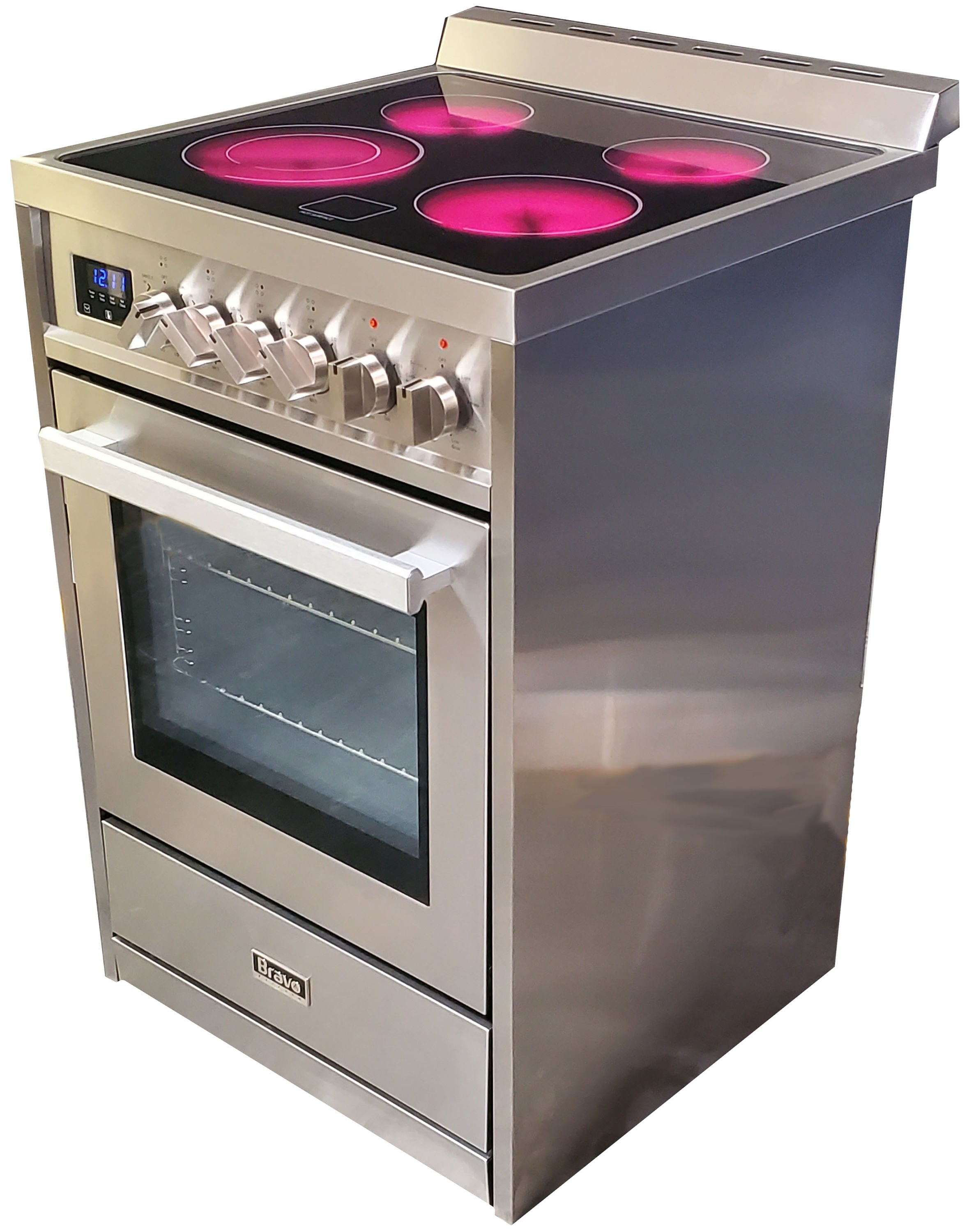 Estufa Eléctrica Independiente con Horno de Convección de 2.5 pies cúbicos, 4 quemadores y cubierta de vidrio de 24 pulgadas (acero inoxidable)