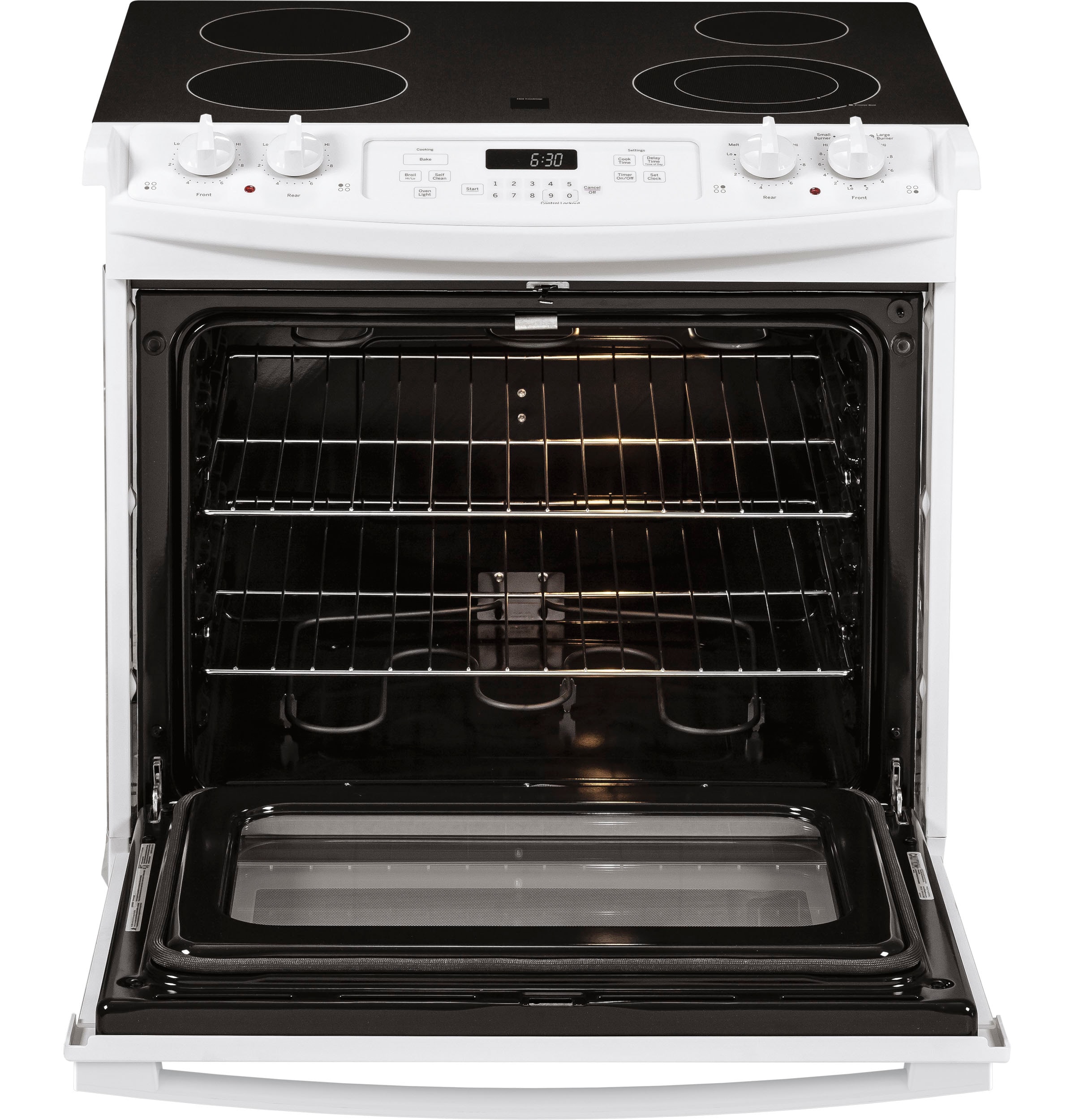 Estufa Eléctrica Empotrable de Vidrio con 4 Quemadores de 30 Pulgadas y 4.4 Pies Cúbicos de Capacidad (Negro) JD630DTWW