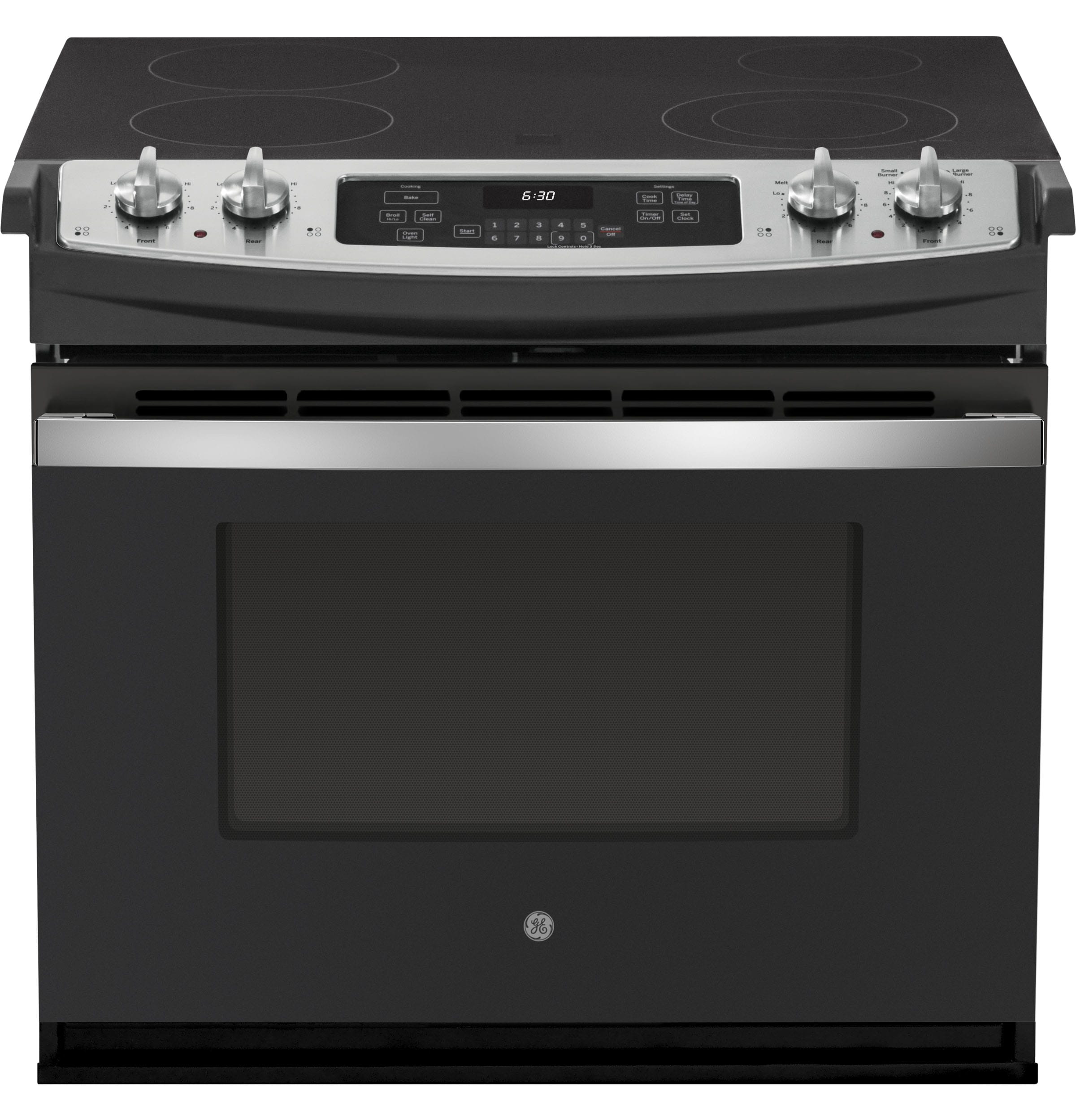 Estufa eléctrica de empotrar de 4 quemadores con superficie de vidrio de 30 pulgadas y 4.4 pies cúbicos (Negro)