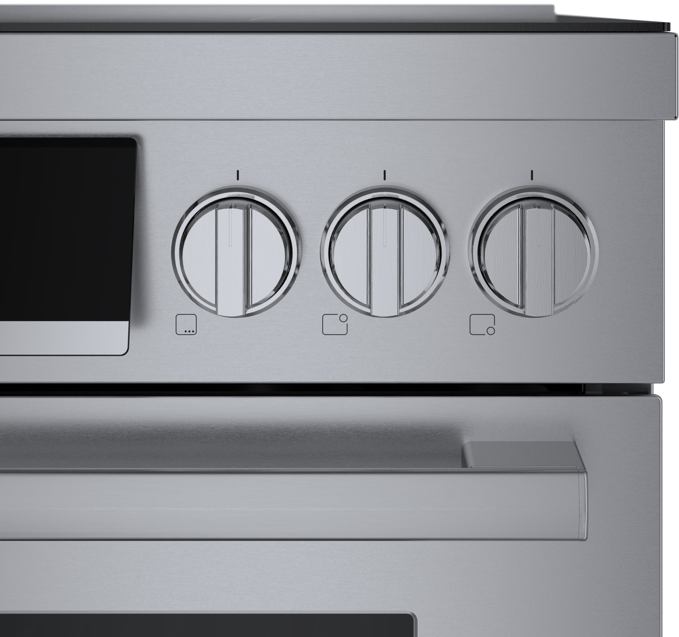 Estufa de inducción de un solo quemador independiente, con horno de convección, 30 pulgadas de la serie 800 de Bosch, 4 quemadores y 3.9 pies cúbicos de capacidad en acero inoxidable.