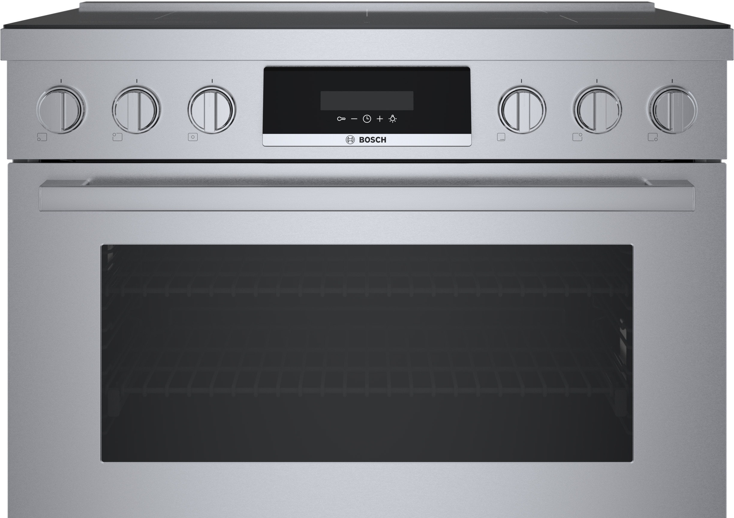 Estufa de inducción de un solo rango independiente con horno de convección de 3.7 pies cúbicos, 5 quemadores y 36 pulgadas de la Serie 800 de Bosch (Acero inoxidable) HIS8655U