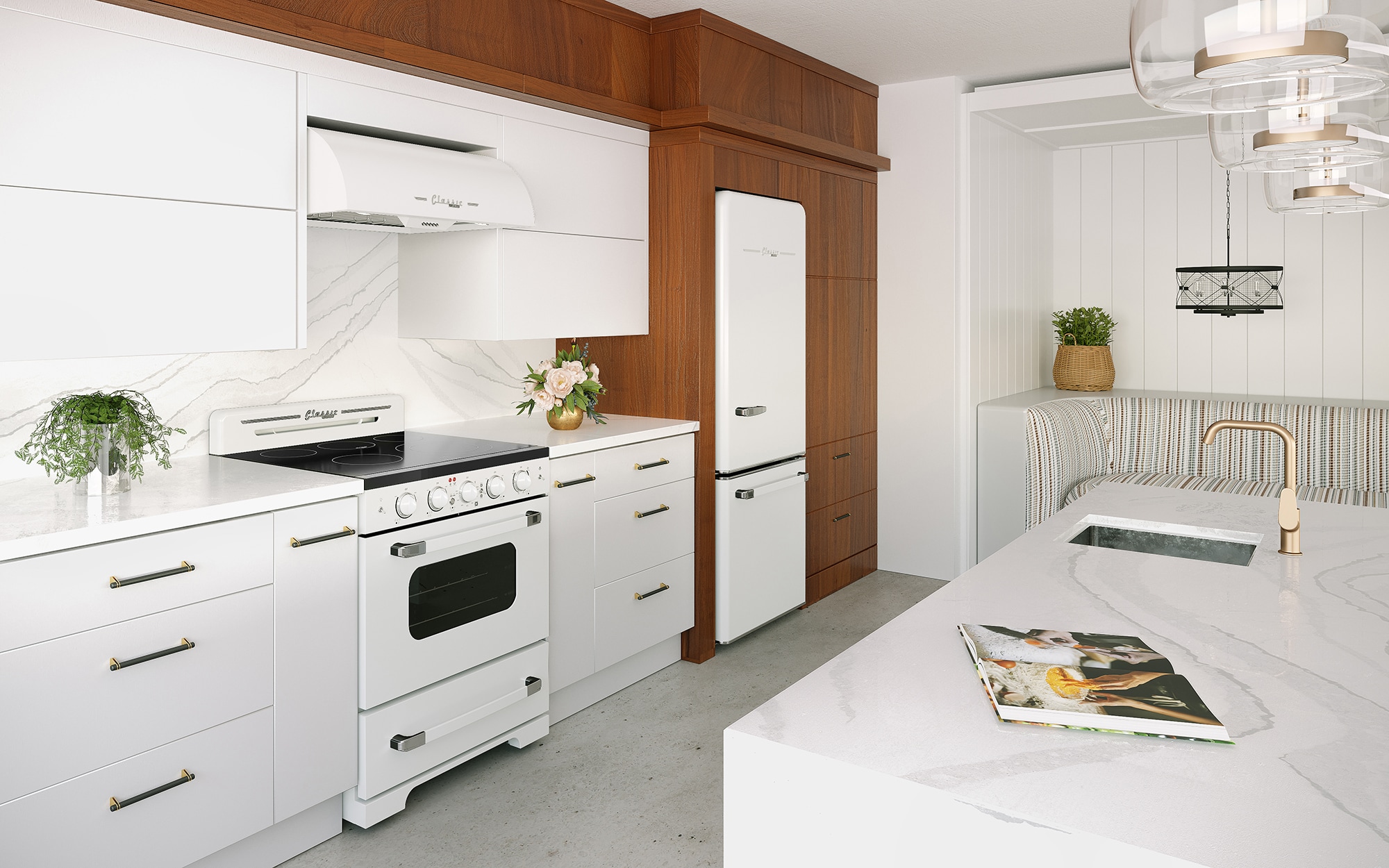 Estufa Eléctrica Independiente de Gama Retro Clásico ÚNICO con Cubierta de Cristal de 30 pulgadas, 5 quemadores y Horno de Convección de 3.9 pies cúbicos con Revestimiento WipeClean (Blanco Malvavisco) UGP-30CR EC W