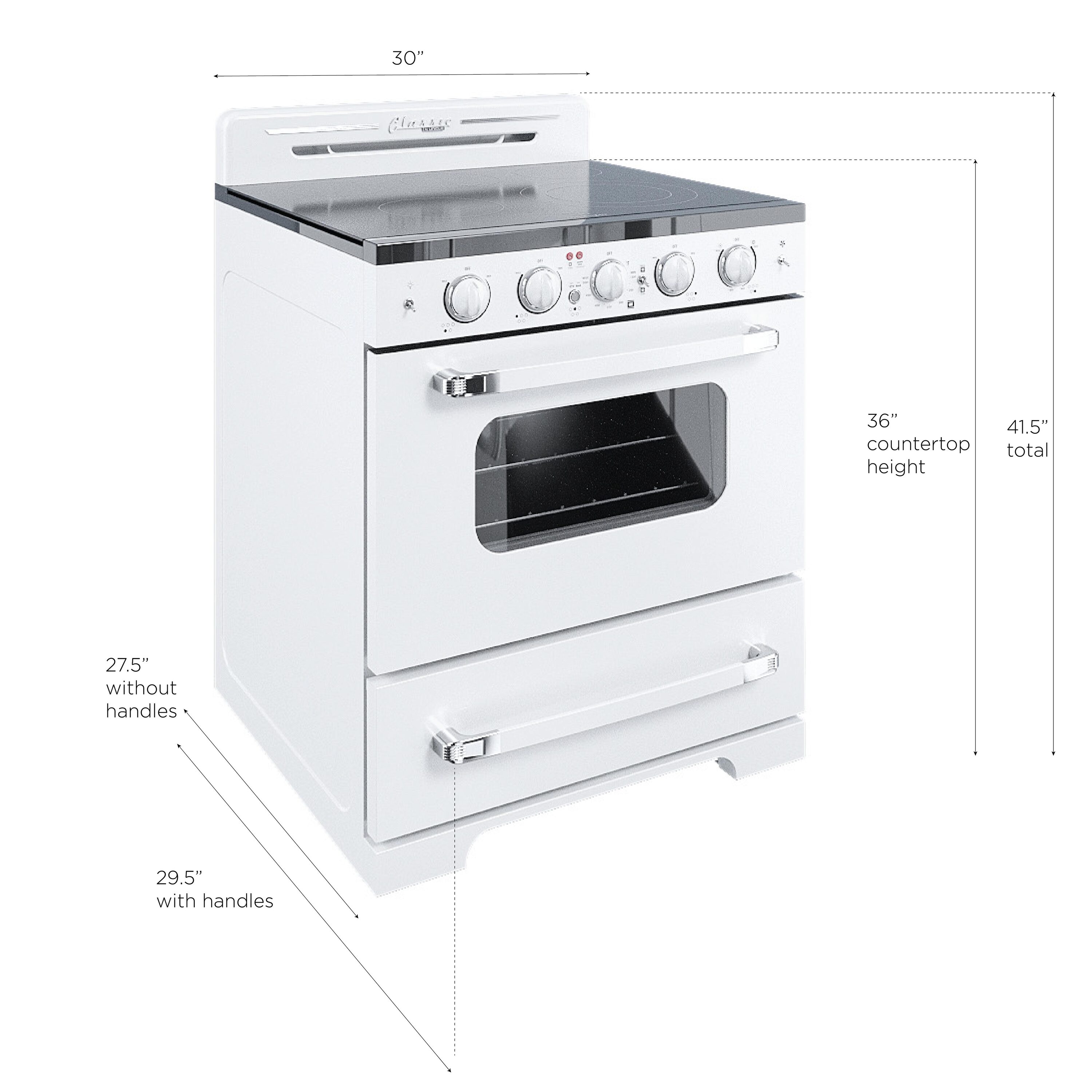 Estufa Eléctrica Independiente de Gama Retro Clásico ÚNICO con Cubierta de Cristal de 30 pulgadas, 5 quemadores y Horno de Convección de 3.9 pies cúbicos con Revestimiento WipeClean (Blanco Malvavisco) UGP-30CR EC W
