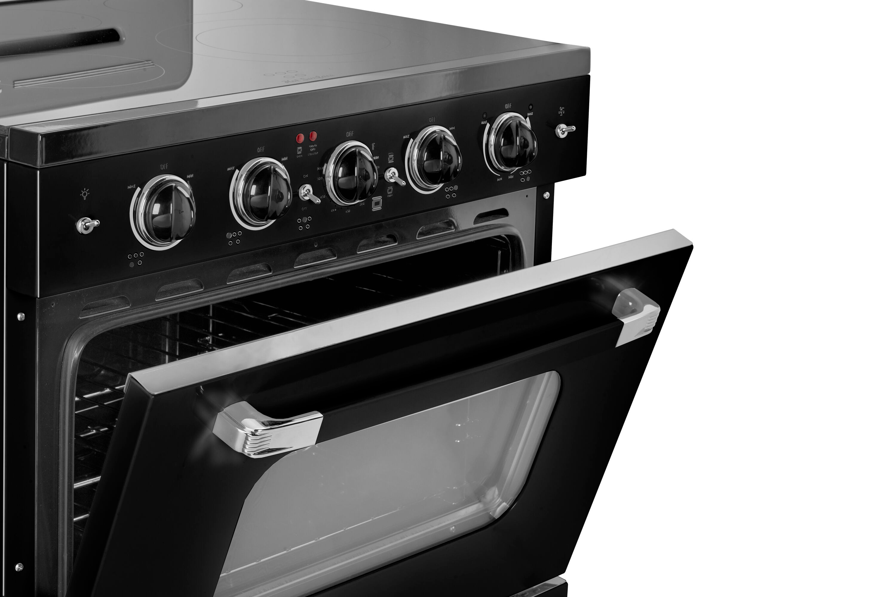 Estufa eléctrica independiente UNIQUE Classic Retro de 30 pulgadas con 5 quemadores, horno de convección de 3.9 pies cúbicos y cubierta de vidrio. (Negro Medianoche) UGP-30CR EC B