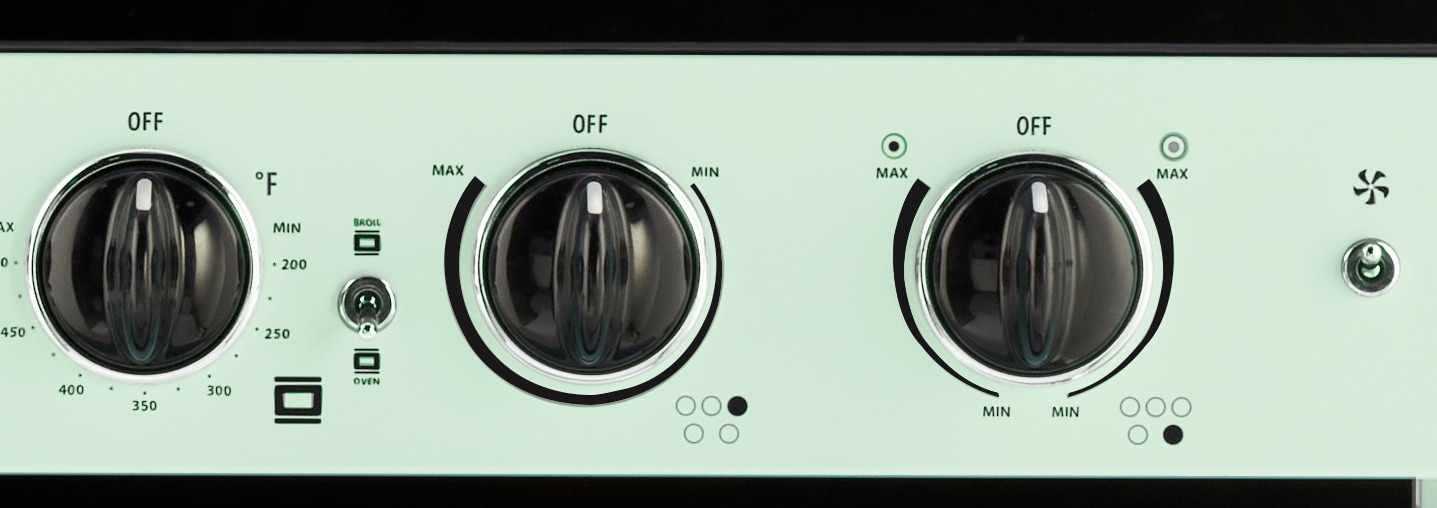 Estufa Eléctrica Independiente UNIQUE Classic Retro de 30 pulgadas con cubierta de vidrio, 5 quemadores, horno de convección de 3.9 pies cúbicos y recubrimiento WipeClean (Verde Menta Verano) UGP-30CR EC LG