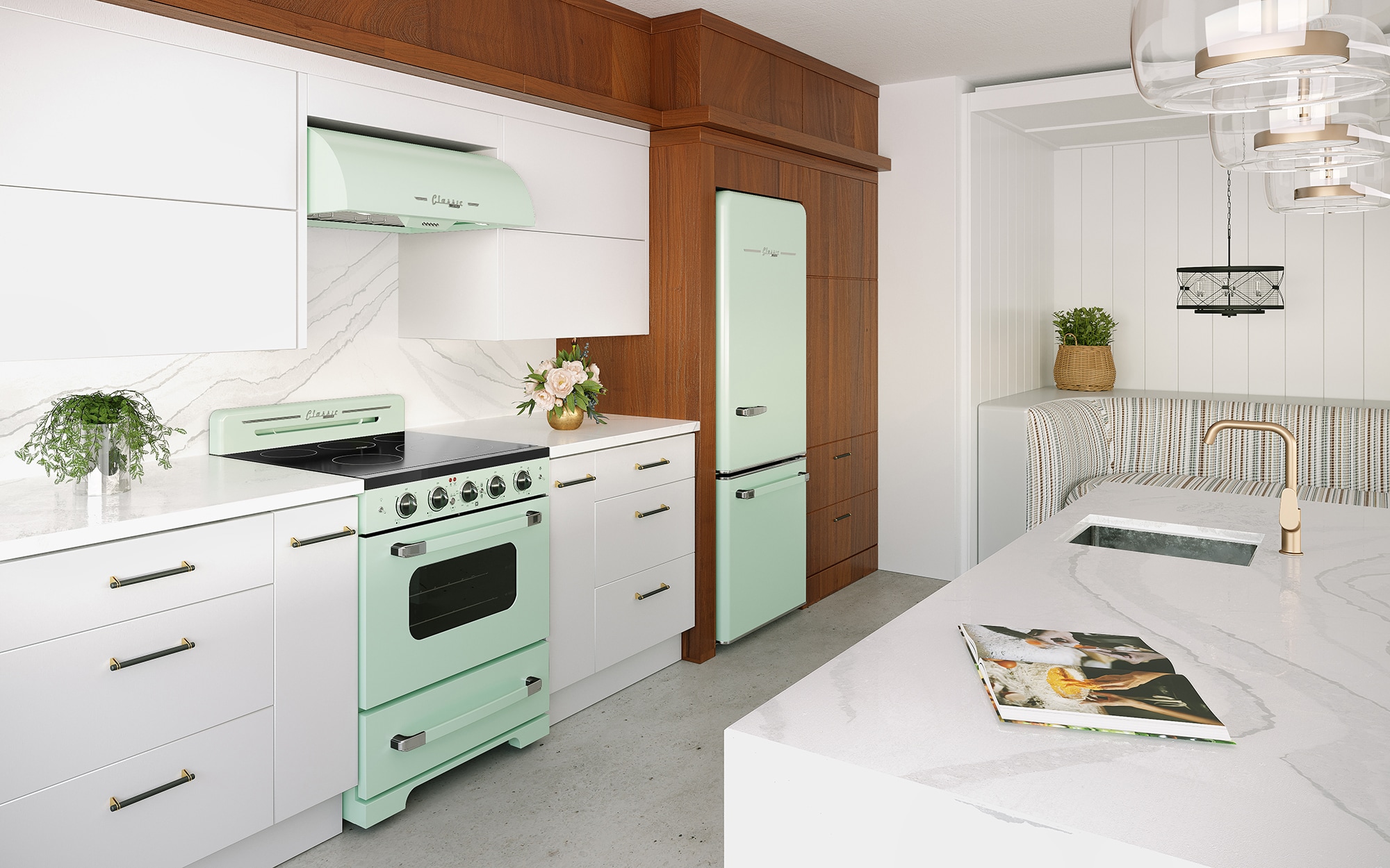 Estufa Eléctrica Independiente UNIQUE Classic Retro de 30 pulgadas con cubierta de vidrio, 5 quemadores, horno de convección de 3.9 pies cúbicos y recubrimiento WipeClean (Verde Menta Verano) UGP-30CR EC LG