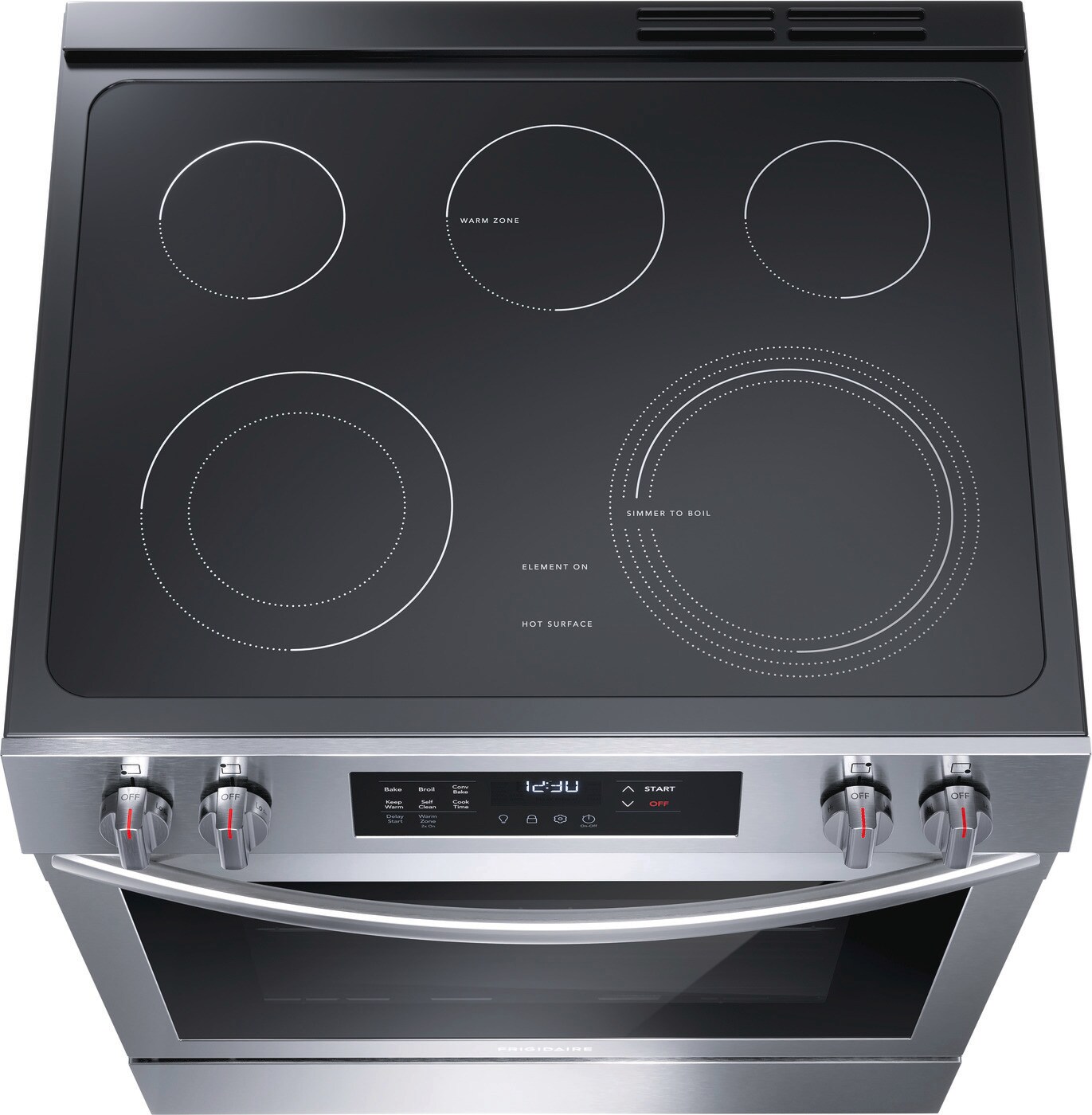 Estufa eléctrica deslizable de vidrio de 30 pulgadas con 5 quemadores, horno de convección de 5.3 pies cúbicos y resistente a las huellas dactilares de acero inoxidable.