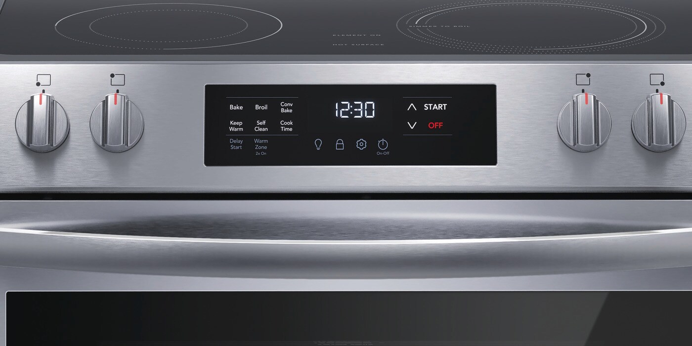 Estufa eléctrica deslizable de vidrio de 30 pulgadas con 5 quemadores, horno de convección de 5.3 pies cúbicos y resistente a las huellas dactilares de acero inoxidable.