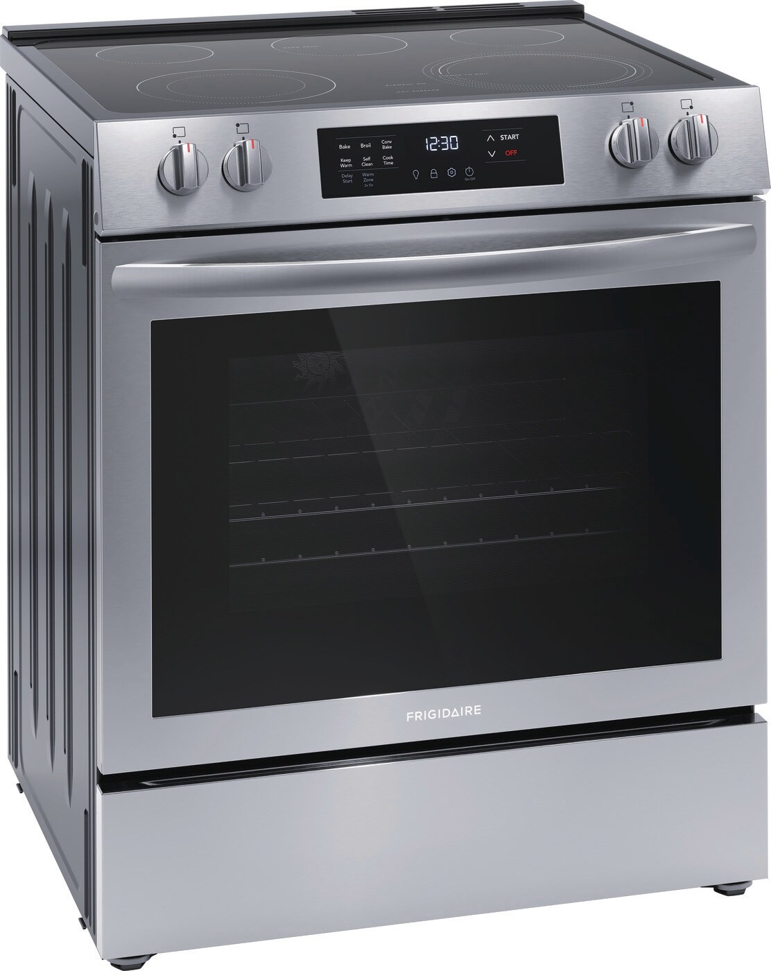 Estufa eléctrica deslizable de vidrio de 30 pulgadas con 5 quemadores, horno de convección de 5.3 pies cúbicos y resistente a las huellas dactilares de acero inoxidable.