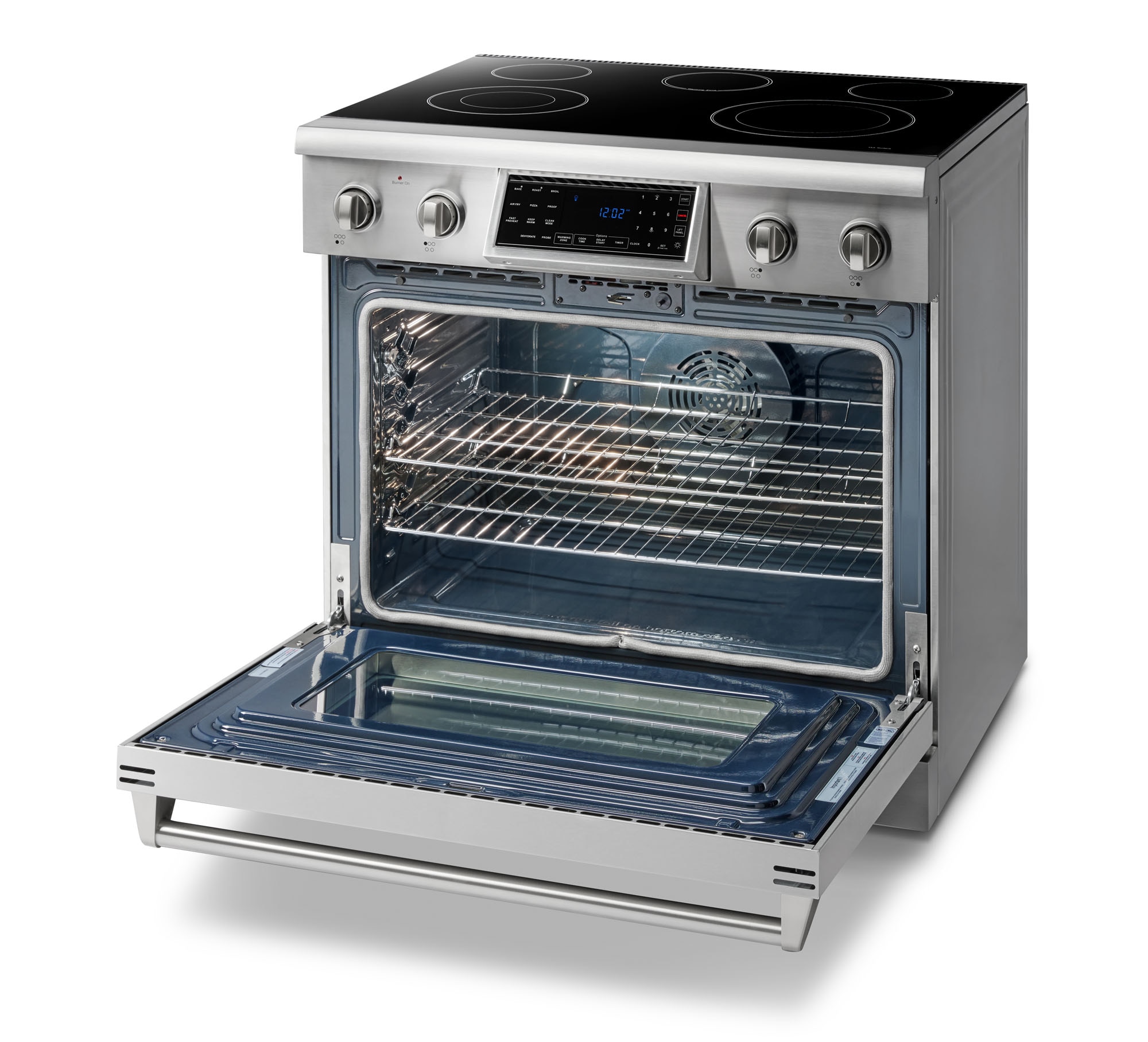 Estufa eléctrica independiente con horno de convección y freidora de aire de 6 pies cúbicos y 5 quemadores, top de cristal de 36 pulgadas de Thor Kitchen