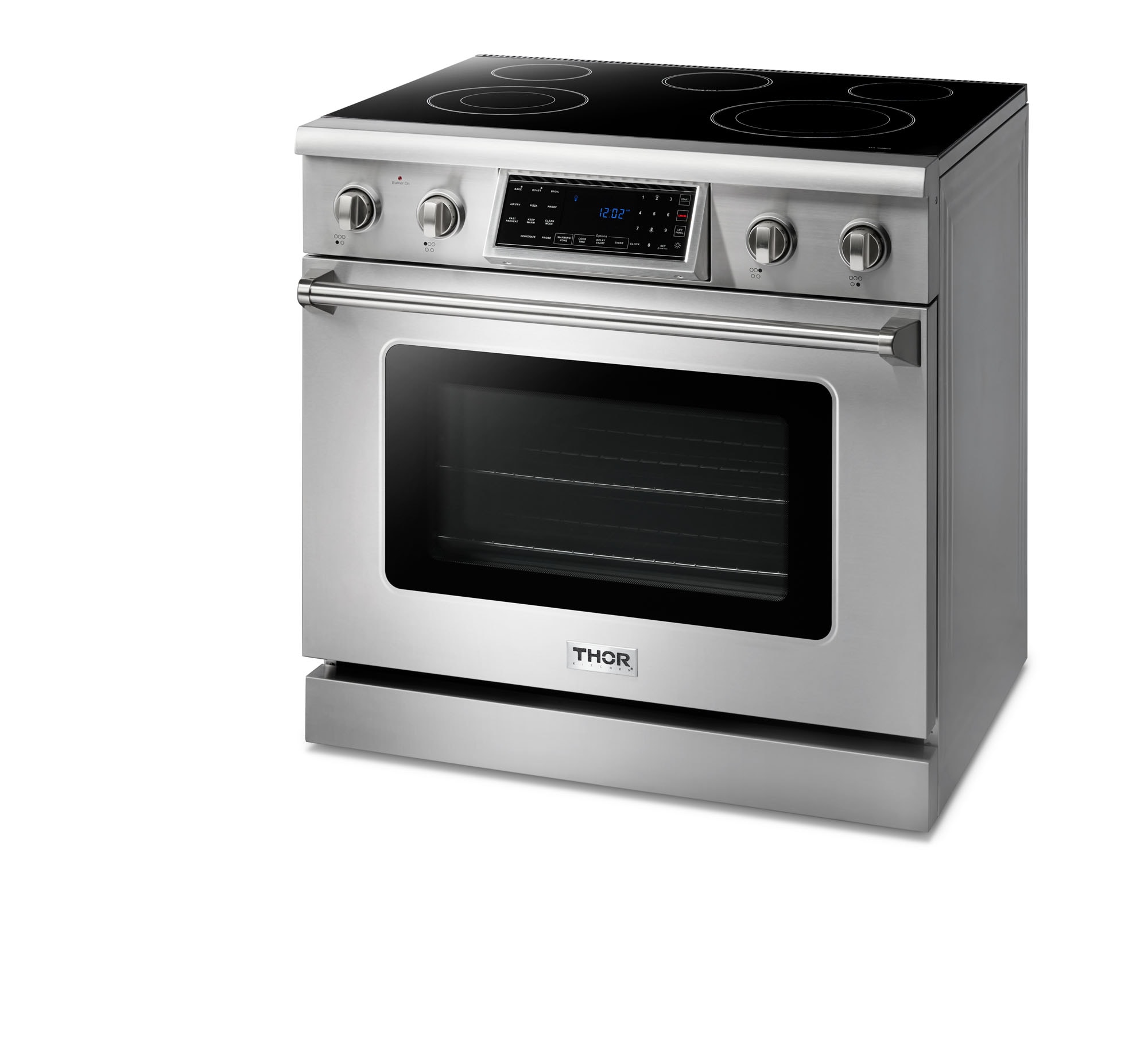 Estufa eléctrica independiente con horno de convección y freidora de aire de 6 pies cúbicos y 5 quemadores, top de cristal de 36 pulgadas de Thor Kitchen