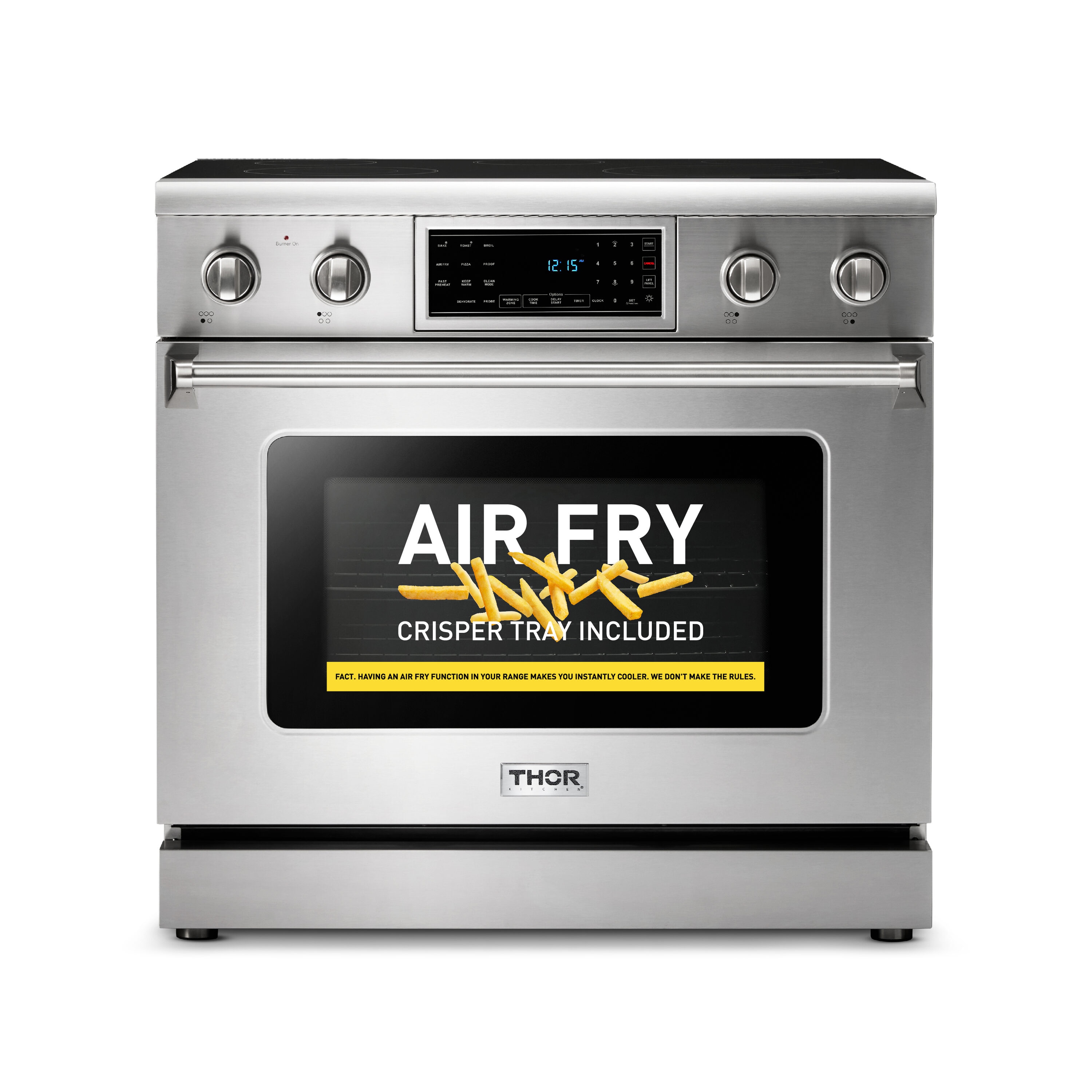 Estufa eléctrica independiente con horno de convección y freidora de aire de 6 pies cúbicos y 5 quemadores, top de cristal de 36 pulgadas de Thor Kitchen