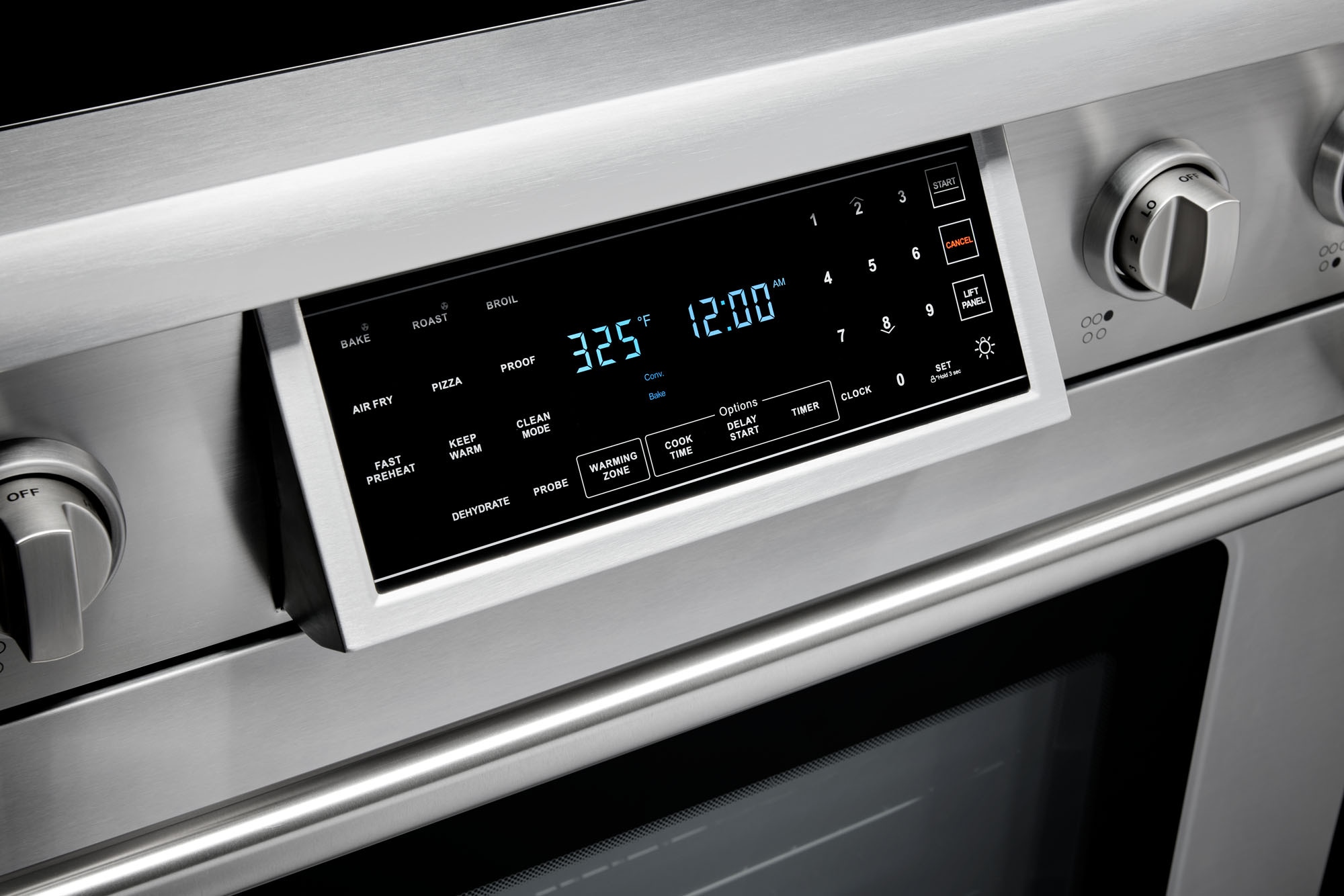 Estufa eléctrica independiente con horno de convección y freidora de aire de 6 pies cúbicos y 5 quemadores, top de cristal de 36 pulgadas de Thor Kitchen
