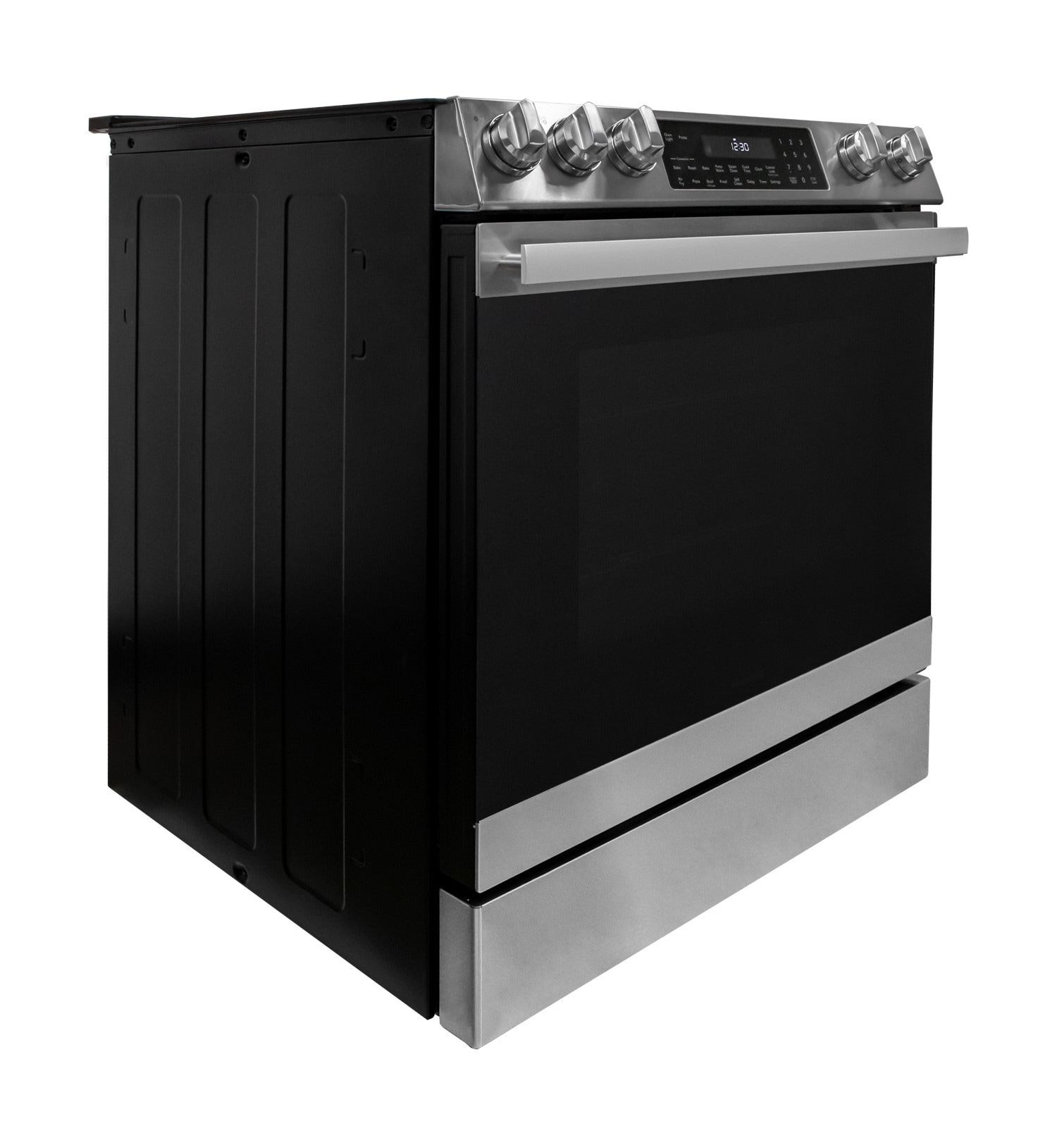 Estufa eléctrica de empotrar con horno de convección y freidora de aire, 5 quemadores, cubierta de vidrio de 30 pulgadas (acero inoxidable)