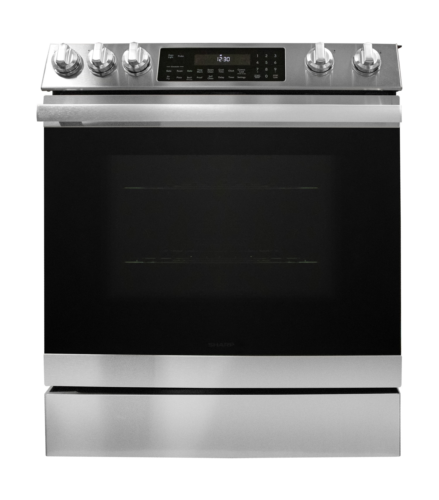 Estufa eléctrica de empotrar con horno de convección y freidora de aire, 5 quemadores, cubierta de vidrio de 30 pulgadas (acero inoxidable)