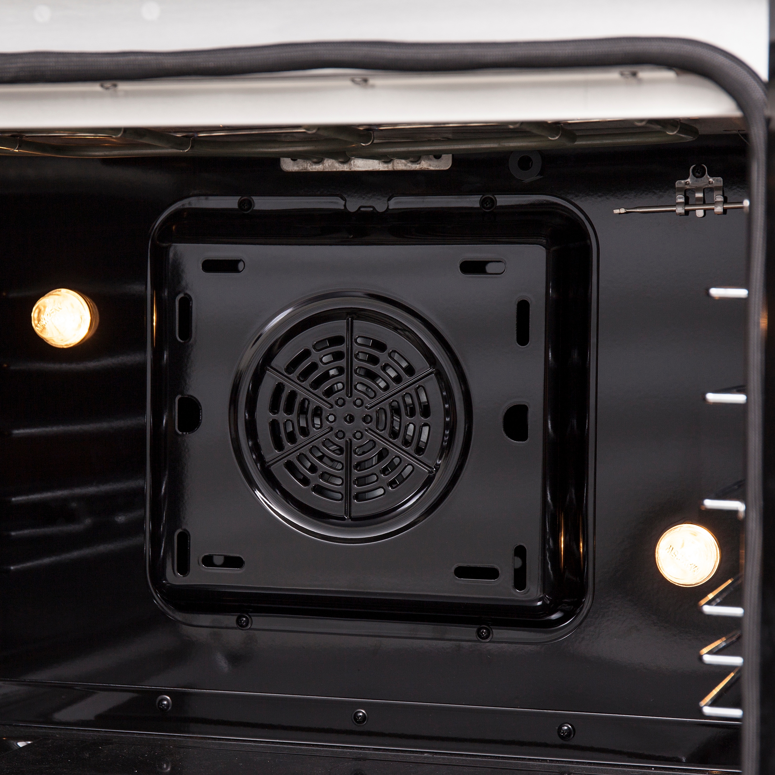 Estufa eléctrica independiente con horno de aire convección y freidora de aire FORNO Galiano Titanium de puerta francesa de 30 pulgadas con 4 quemadores en la parte superior de vidrio y 4.32 pies cúbicos de capacidad en acero inoxidable.