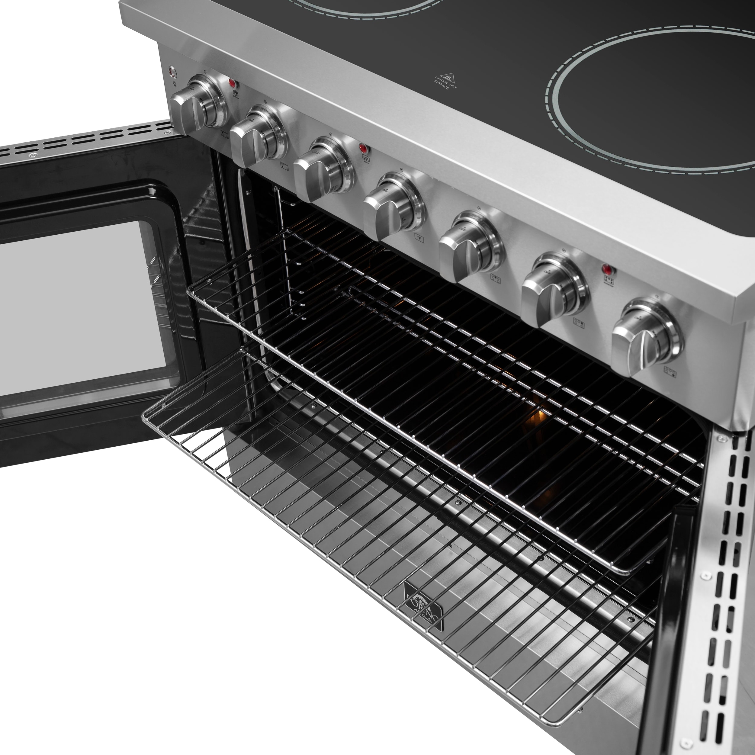 Horno Galiano con puertas francesas de titanio de 36 pulgadas, cubierta de vidrio, 5 quemadores, horno de convección con aire frito de 5.36 pies cúbicos, estufa eléctrica independiente de acero inoxidable (FFSEL6917-36)
