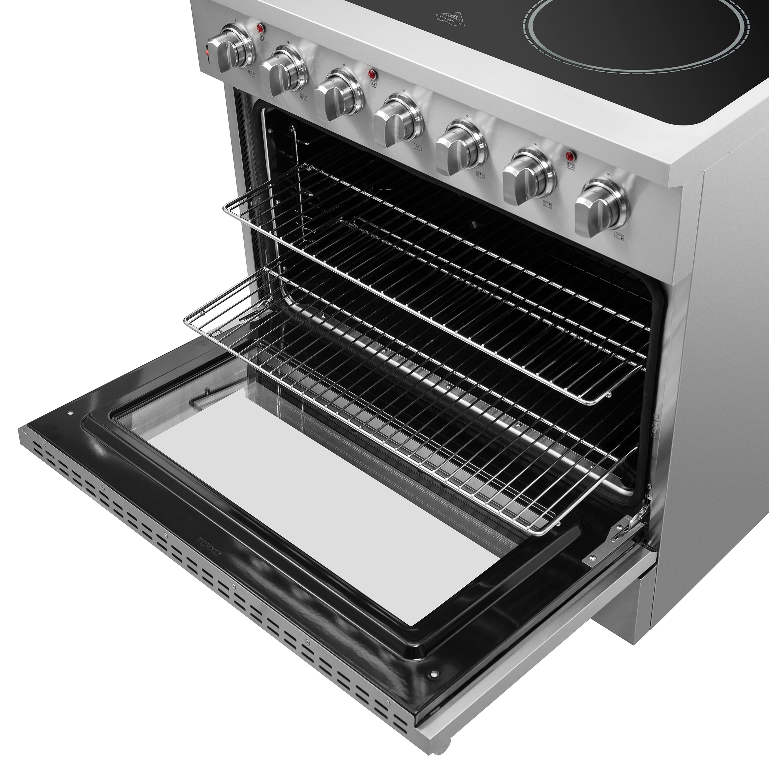 Estufa eléctrica independiente de vidrio con 5 quemadores y horno de convección por aire con freidora de aire FORNO Galiano Titanium de 36 pulgadas de acero inoxidable de 5.36 pies cúbicos.