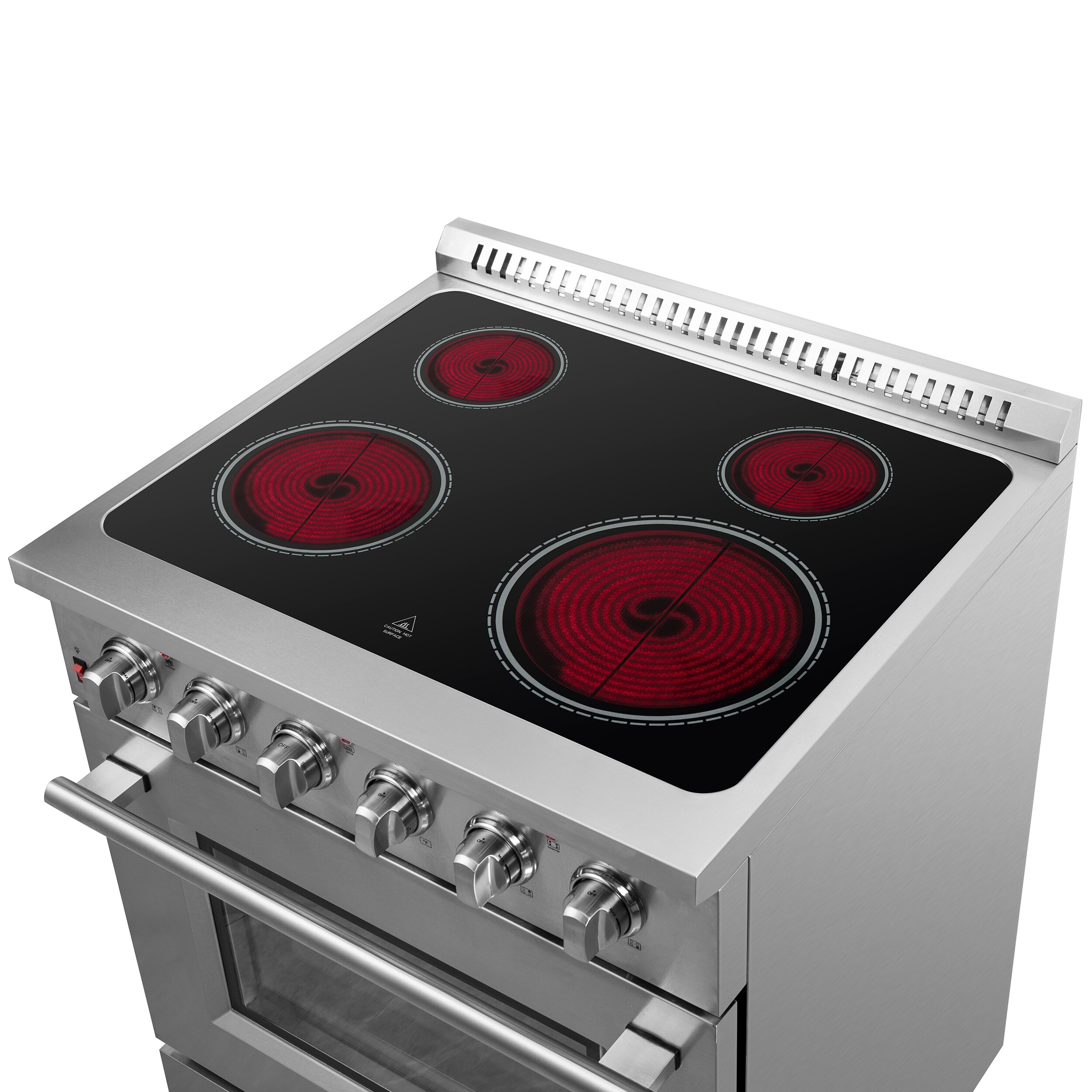 Cocina eléctrica independiente con horno de convección de freír al aire y quemadores de vidrio superior de 30 pulgadas y acero inoxidable Galiano Titanium de FORNO (FFSEL6083-30)