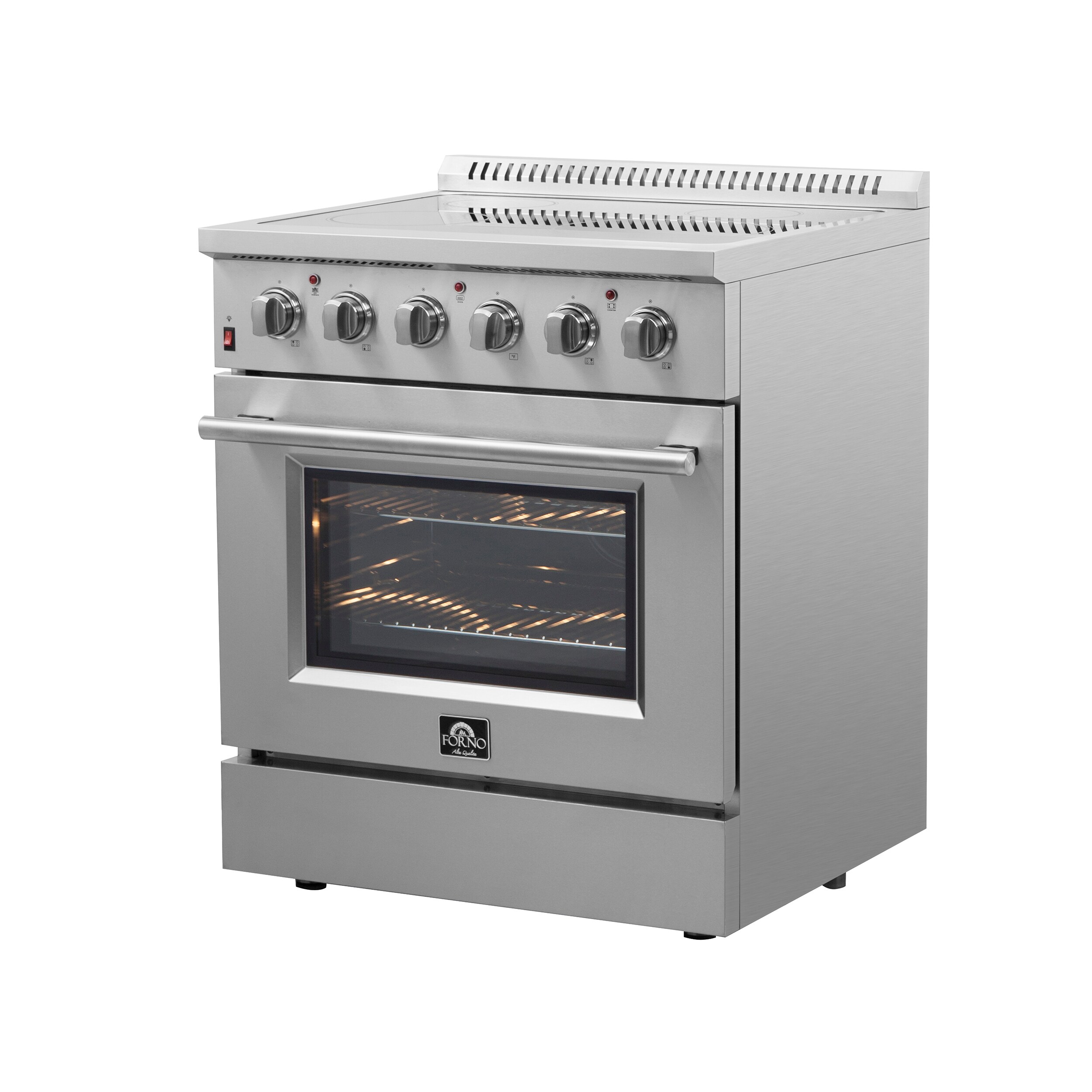Cocina eléctrica independiente con horno de convección de freír al aire y quemadores de vidrio superior de 30 pulgadas y acero inoxidable Galiano Titanium de FORNO (FFSEL6083-30)