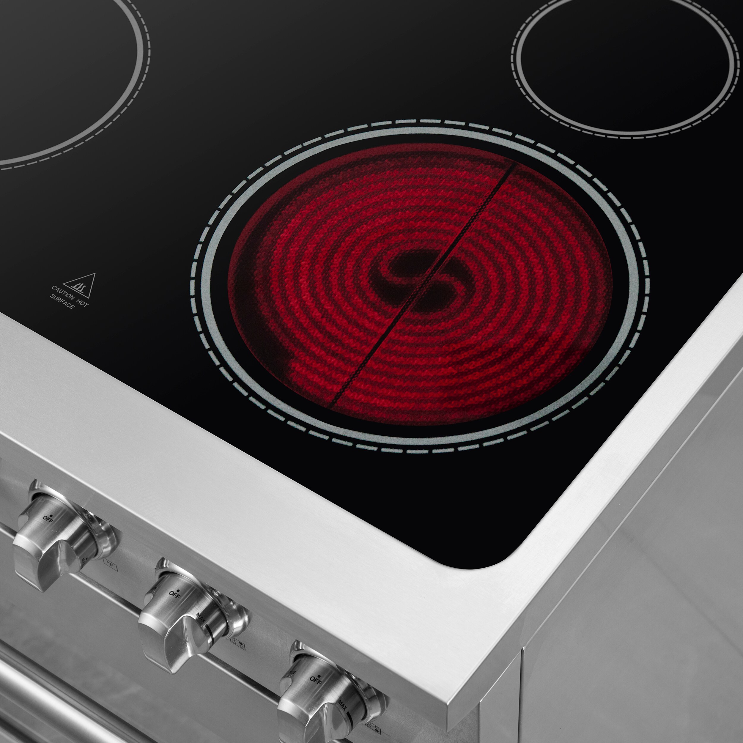 Cocina eléctrica independiente con horno de convección de freír al aire y quemadores de vidrio superior de 30 pulgadas y acero inoxidable Galiano Titanium de FORNO (FFSEL6083-30)