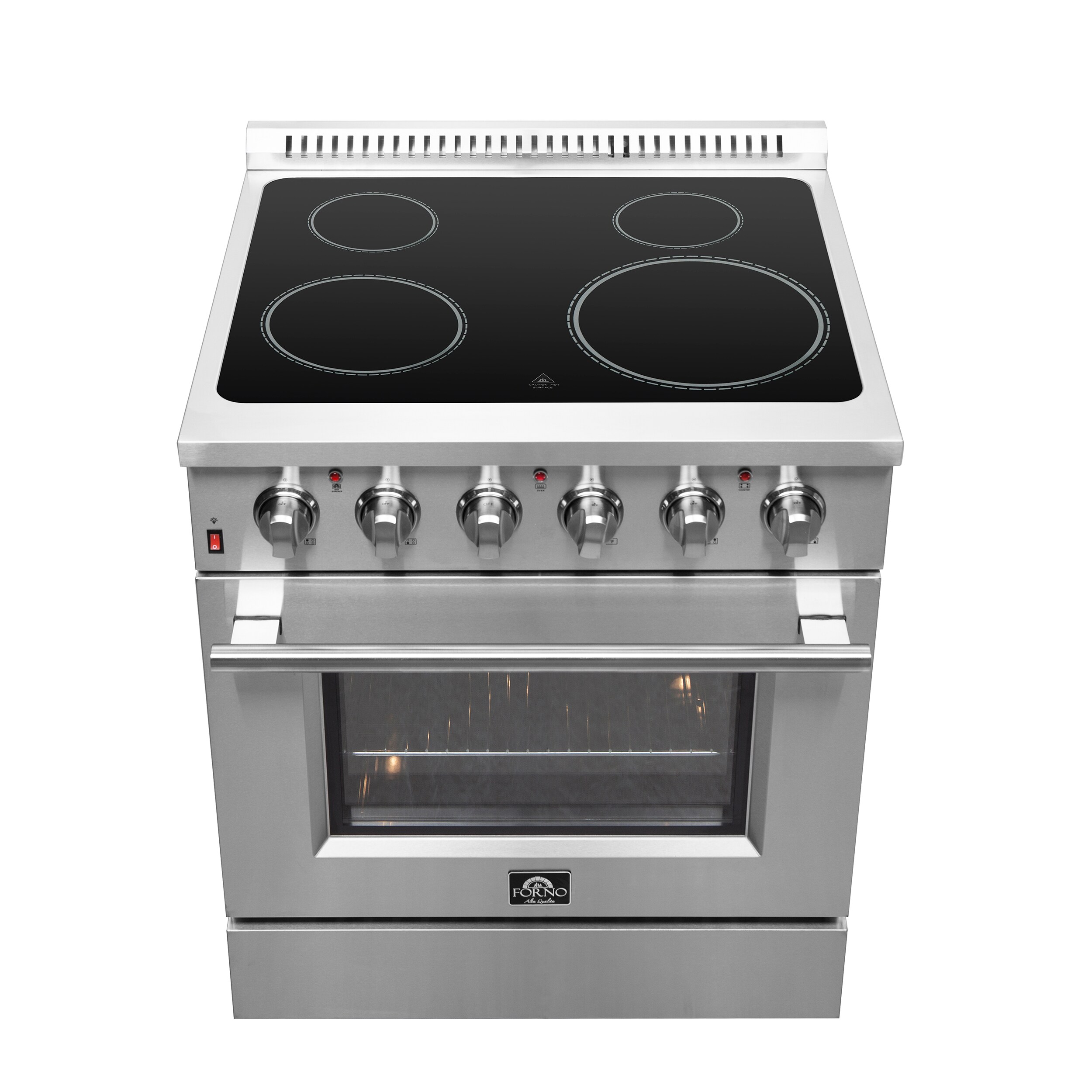Cocina eléctrica independiente con horno de convección de freír al aire y quemadores de vidrio superior de 30 pulgadas y acero inoxidable Galiano Titanium de FORNO (FFSEL6083-30)