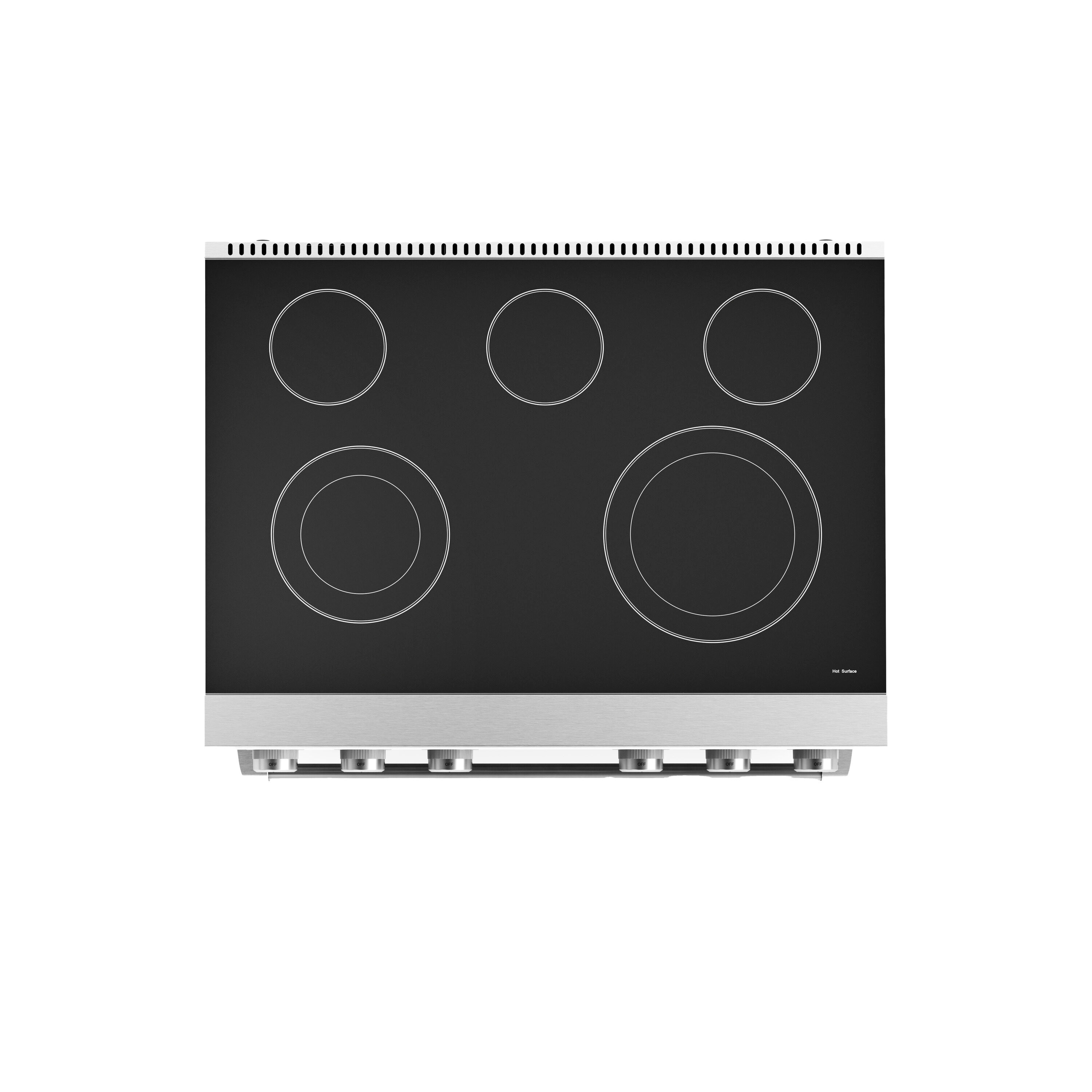 Estufa eléctrica independiente con horno de convección de 6 pies cúbicos y 5 quemadores con tapa de vidrio de 36 pulgadas de acero inoxidable