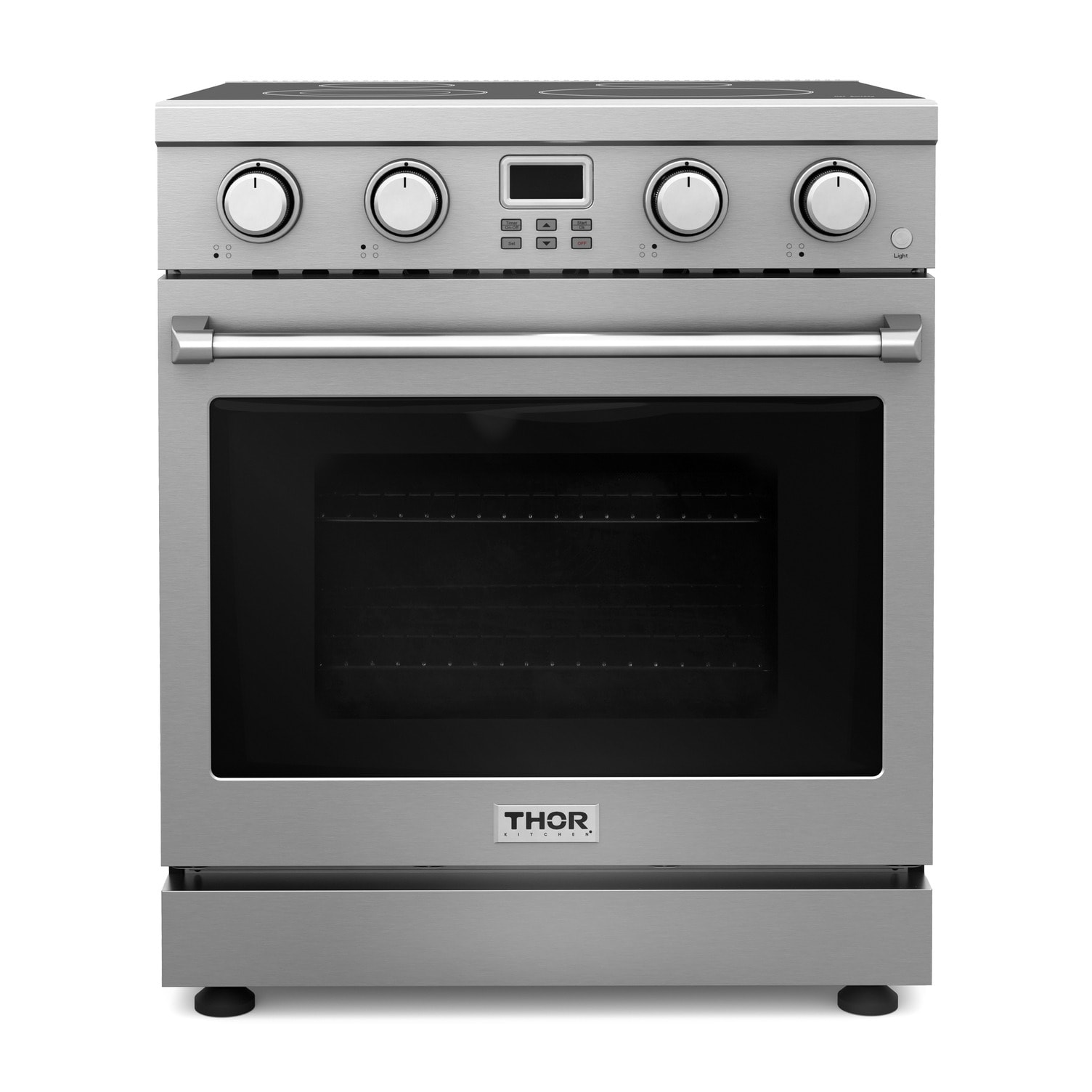 Estufa eléctrica independiente con horno de convección de 4.8 pies cúbicos, 4 quemadores y superficie de vidrio de 30 pulgadas en acero inoxidable
