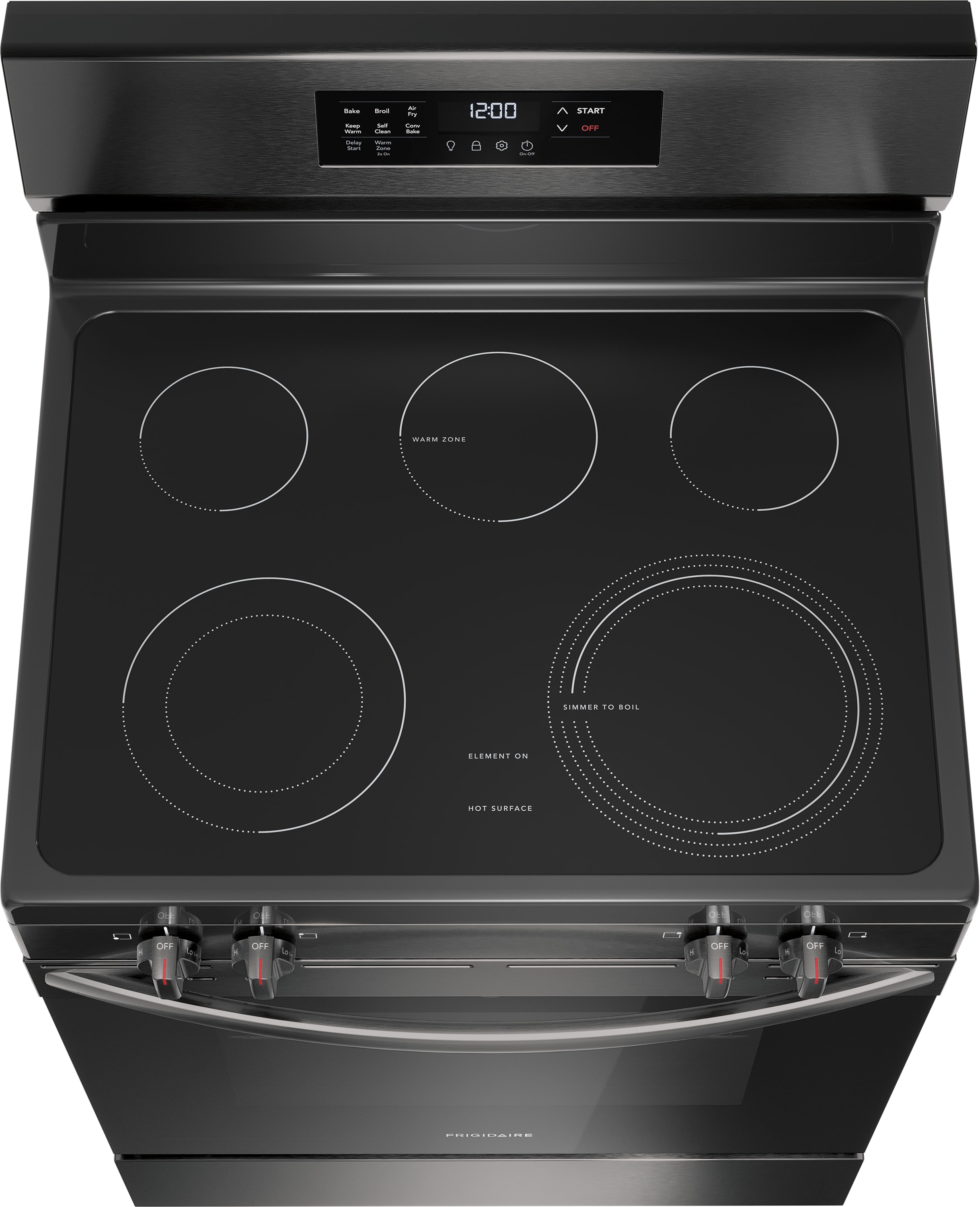 Estufa eléctrica independiente con horno de convección de aire frito y 5 quemadores de vidrio de 30 pulgadas - Acero inoxidable negro.