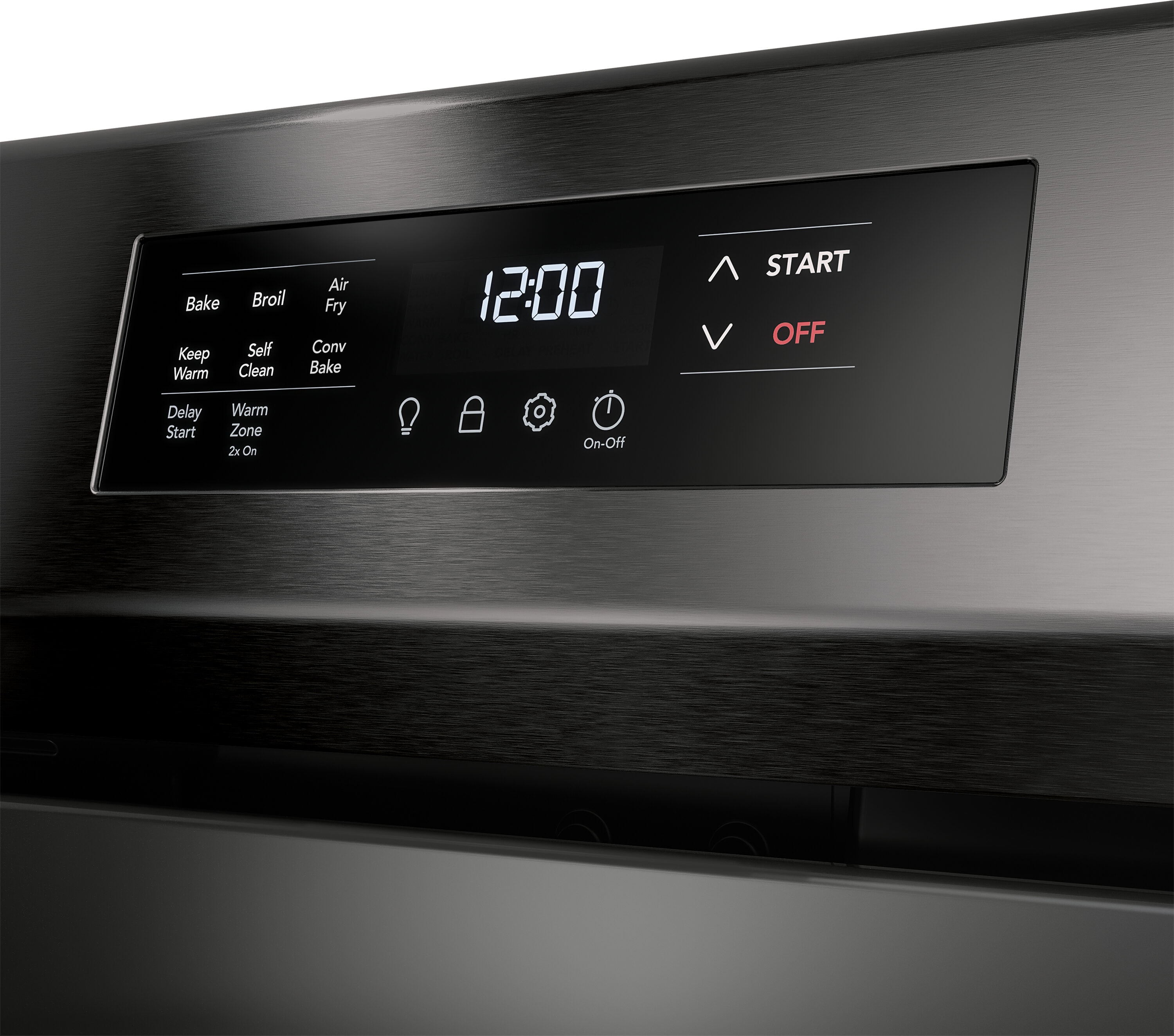 Estufa eléctrica independiente con horno de convección de aire frito y 5 quemadores de vidrio de 30 pulgadas - Acero inoxidable negro.