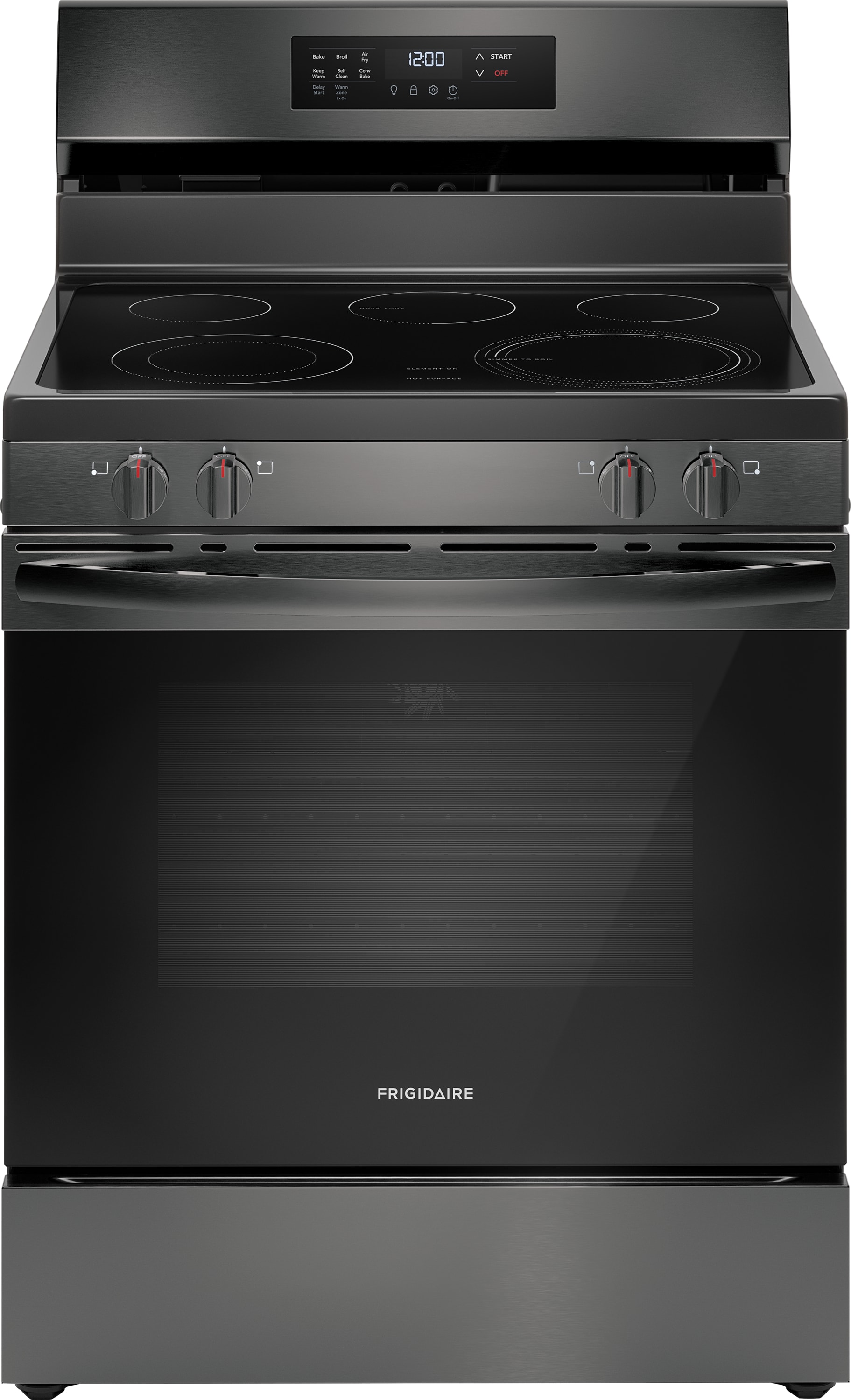 Estufa eléctrica independiente con horno de convección de aire frito y 5 quemadores de vidrio de 30 pulgadas - Acero inoxidable negro.