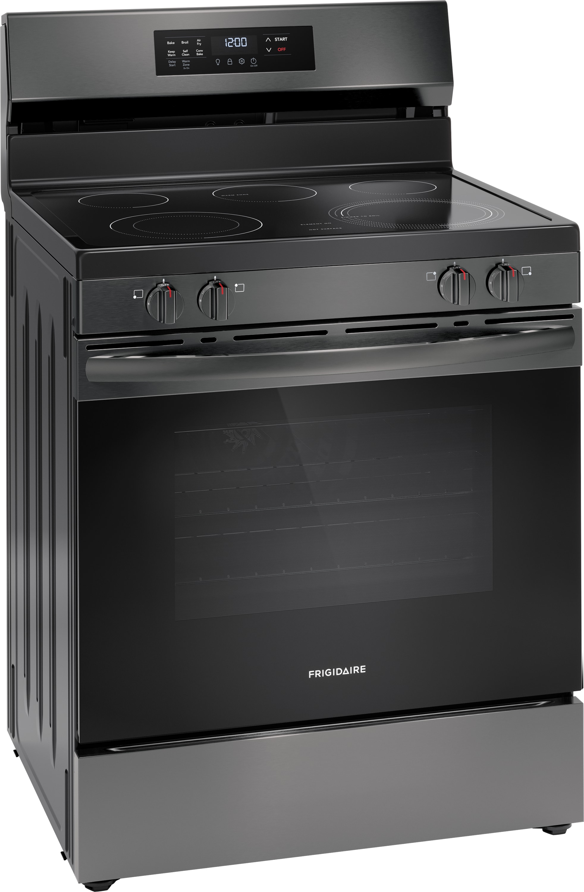 Estufa eléctrica independiente con horno de convección de aire frito y 5 quemadores de vidrio de 30 pulgadas - Acero inoxidable negro.