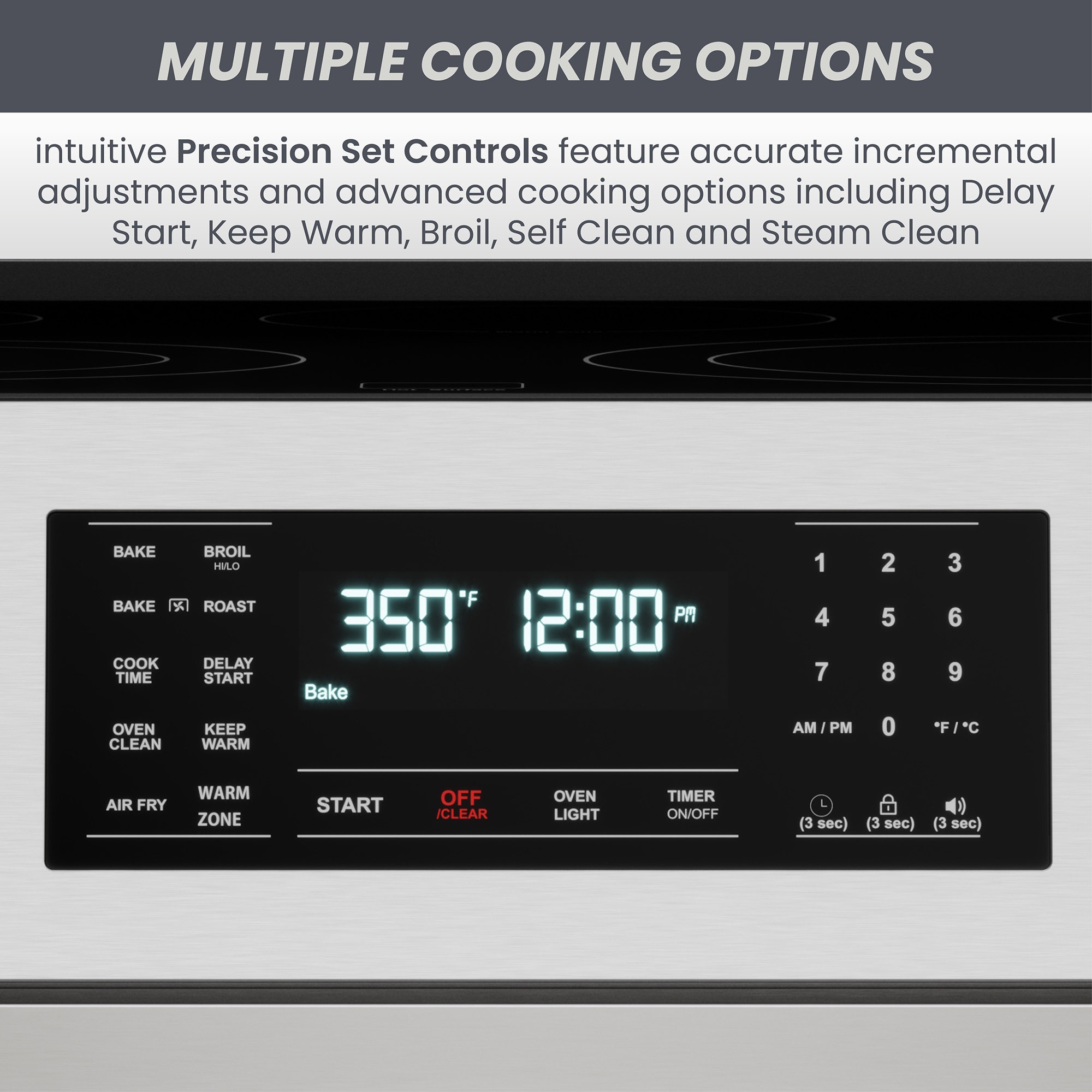 Estufa Eléctrica Independiente de Acero Inoxidable con 5 Quemadores y Horno de Convección con Freidora de Aire de 4.8 pies cúbicos y Cubierta de Vidrio de 30 pulgadas de Kenmore