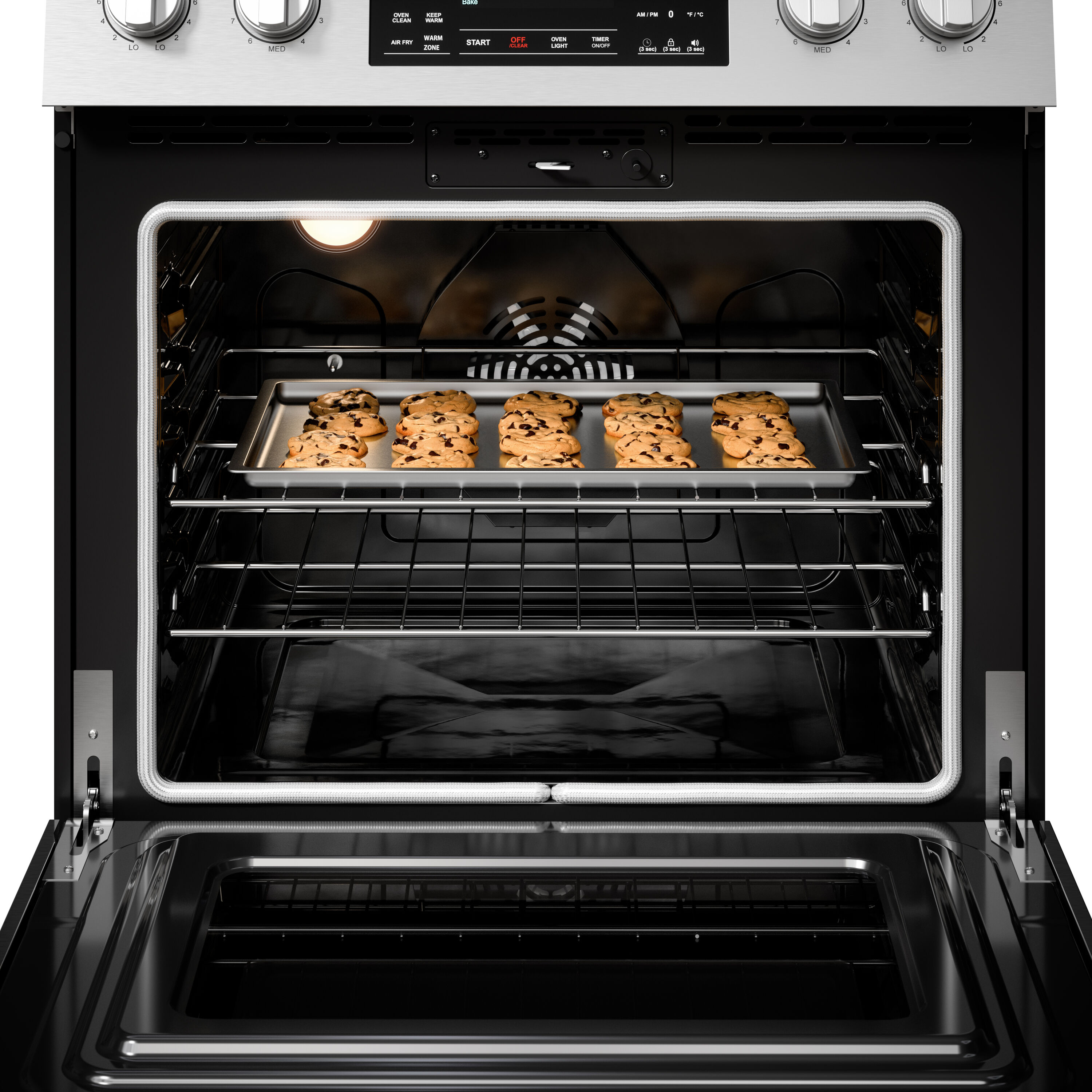 Estufa Eléctrica Independiente de Acero Inoxidable con 5 Quemadores y Horno de Convección con Freidora de Aire de 4.8 pies cúbicos y Cubierta de Vidrio de 30 pulgadas de Kenmore