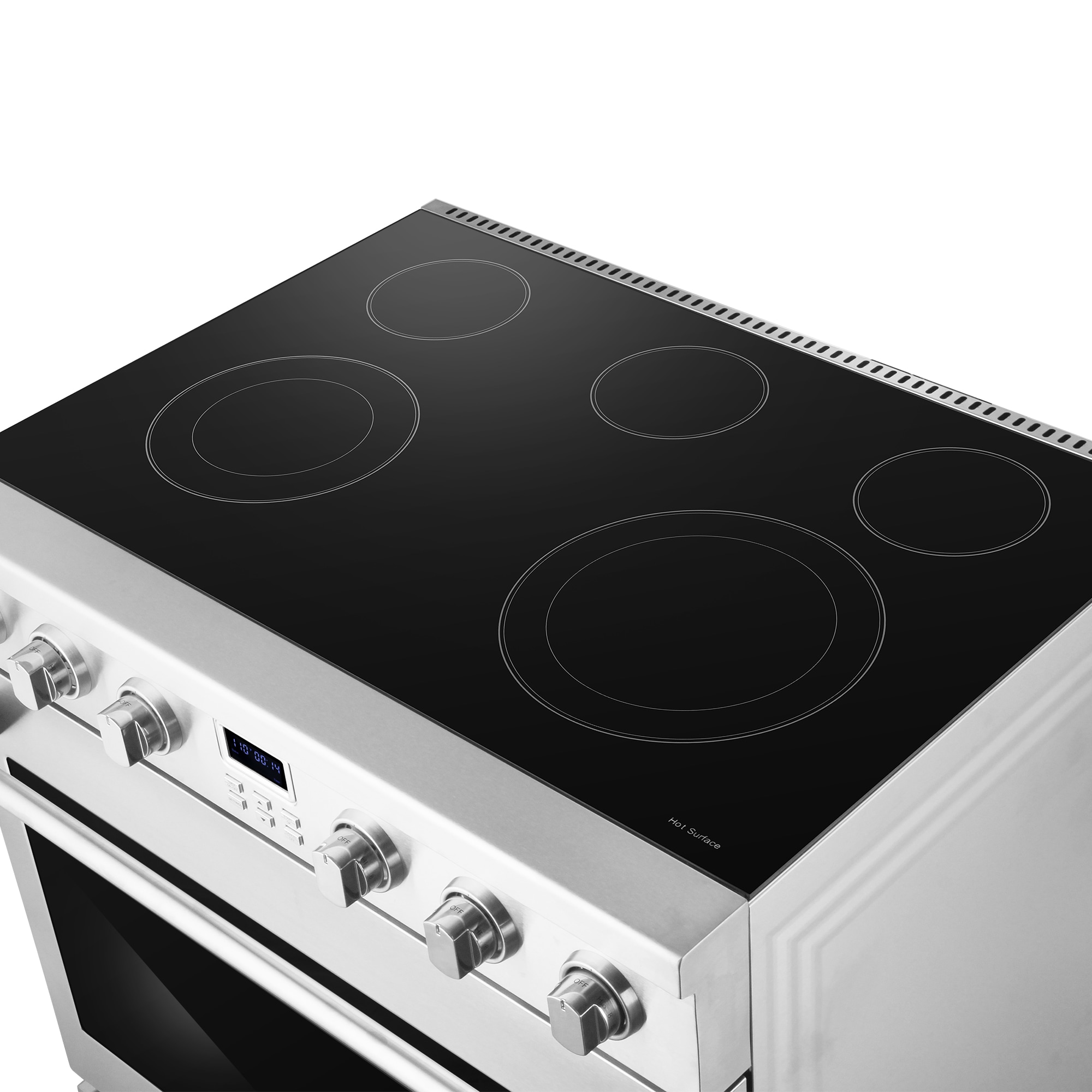 Estufa eléctrica independiente con horno de convección de 6 pies cúbicos, 5 quemadores y tapa de vidrio de 36 pulgadas (acero inoxidable)