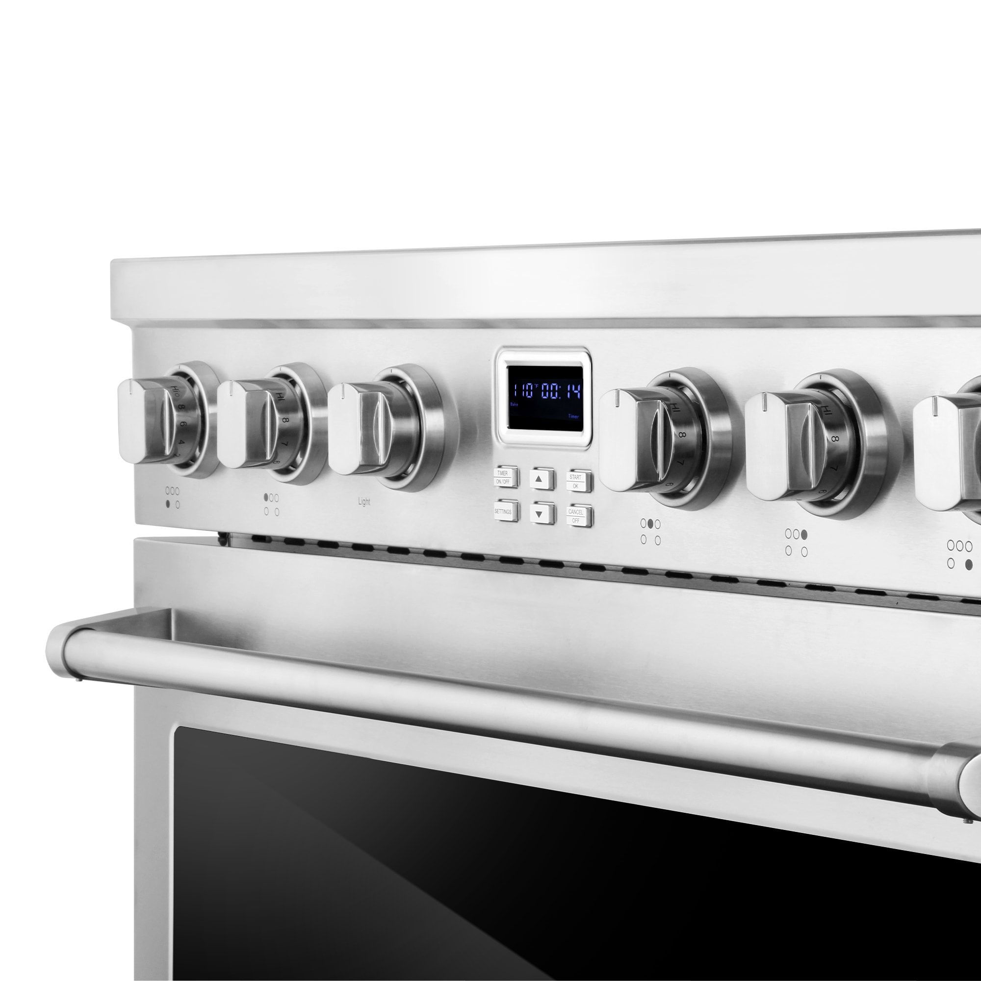 Estufa eléctrica independiente con horno de convección de 6 pies cúbicos, 5 quemadores y tapa de vidrio de 36 pulgadas (acero inoxidable)