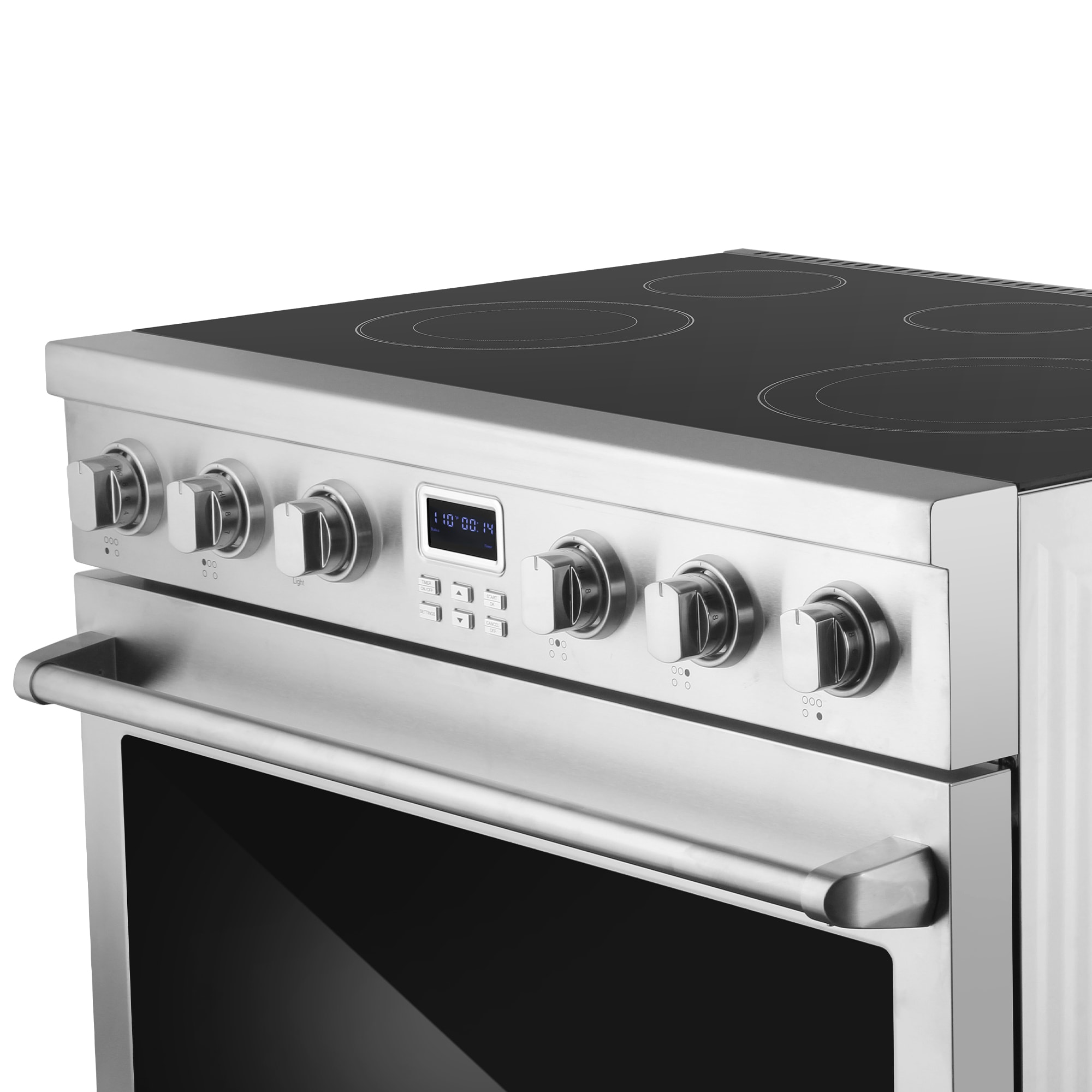 Estufa eléctrica independiente con horno de convección de 6 pies cúbicos, 5 quemadores y tapa de vidrio de 36 pulgadas (acero inoxidable)