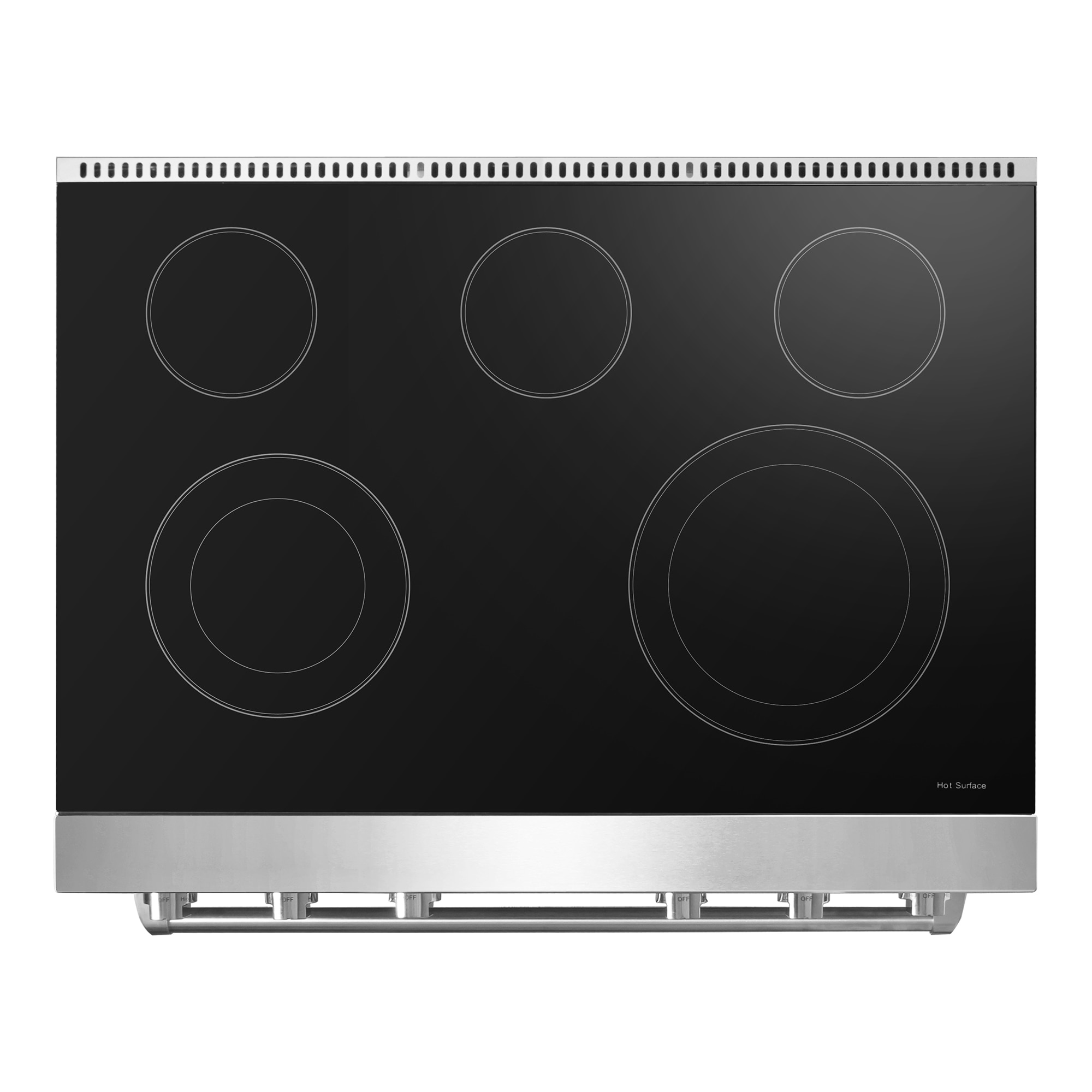 Estufa eléctrica independiente con horno de convección de 6 pies cúbicos, 5 quemadores y tapa de vidrio de 36 pulgadas (acero inoxidable)