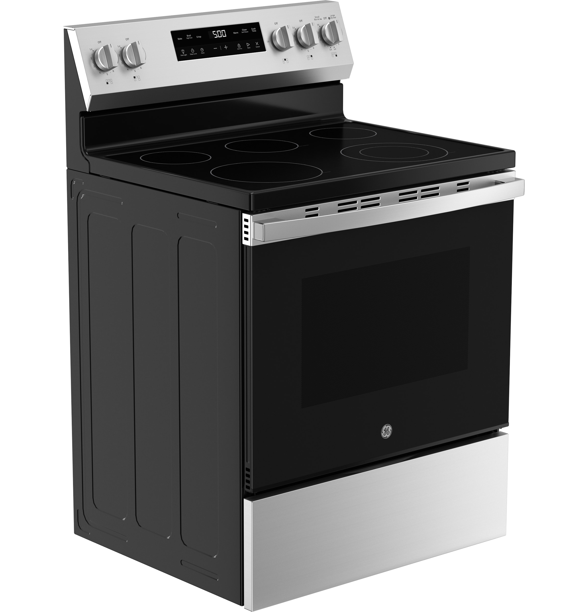Estufa eléctrica independiente de 5 quemadores y 5.3 pies cúbicos con modo Crisp Mode y cubierta de vidrio de 30 pulgadas (Acero inoxidable)
