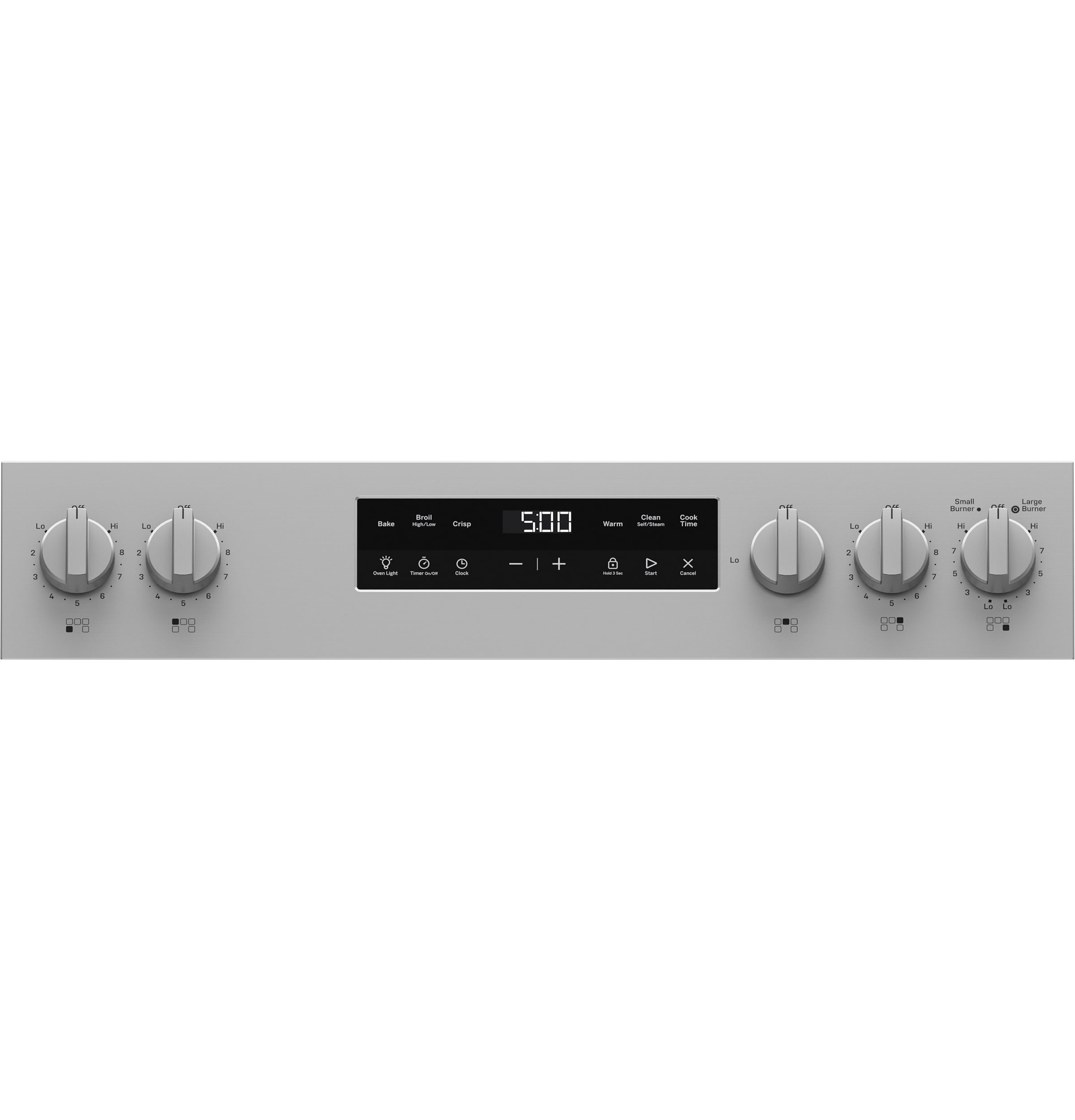Estufa eléctrica independiente de 5 quemadores y 5.3 pies cúbicos con modo Crisp Mode y cubierta de vidrio de 30 pulgadas (Acero inoxidable)