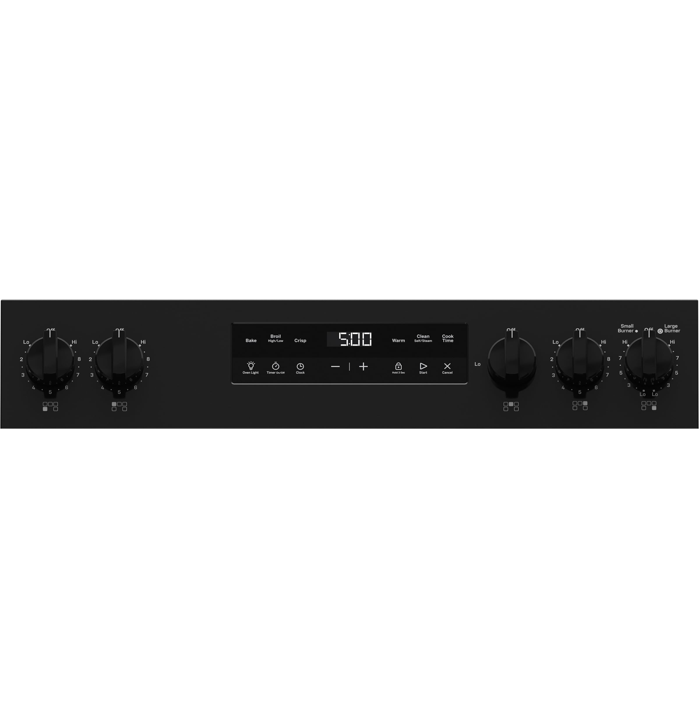 Estufa eléctrica independiente de vidrio de 30 pulgadas con 5 quemadores y modo Crisp de GE (Negro)