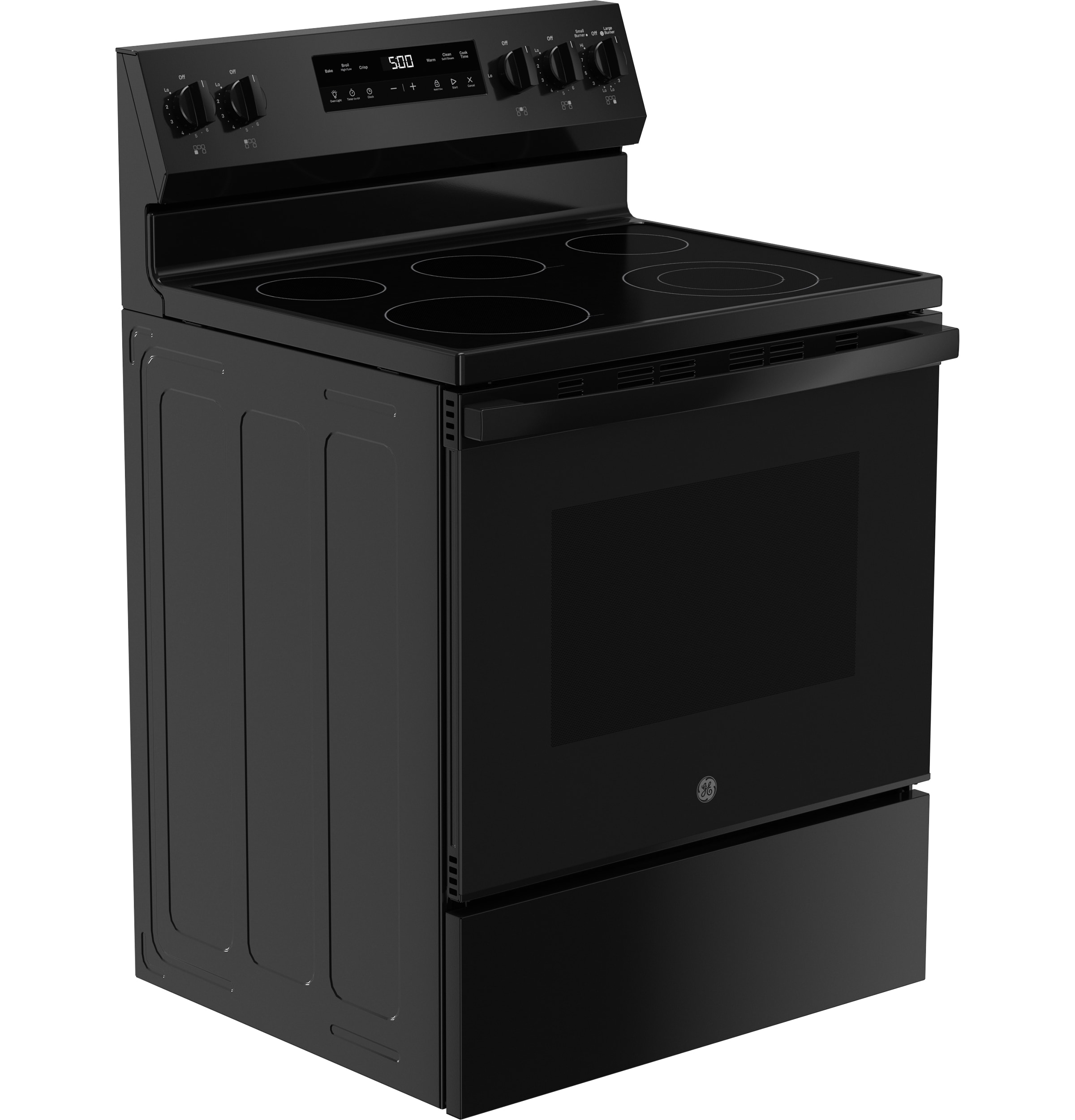 Estufa eléctrica independiente de vidrio de 30 pulgadas con 5 quemadores y modo Crisp de GE (Negro)