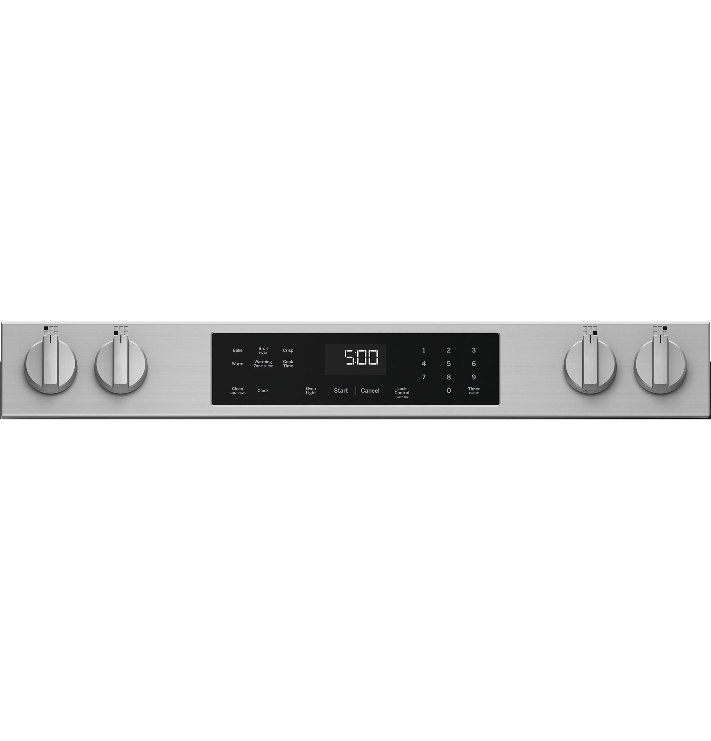 Estufa eléctrica de empotrar con 5 quemadores y modo Crisp Mode de GE de 30 pulgadas, cubierta de vidrio y 5.3 pies cúbicos de capacidad (acero inoxidable)