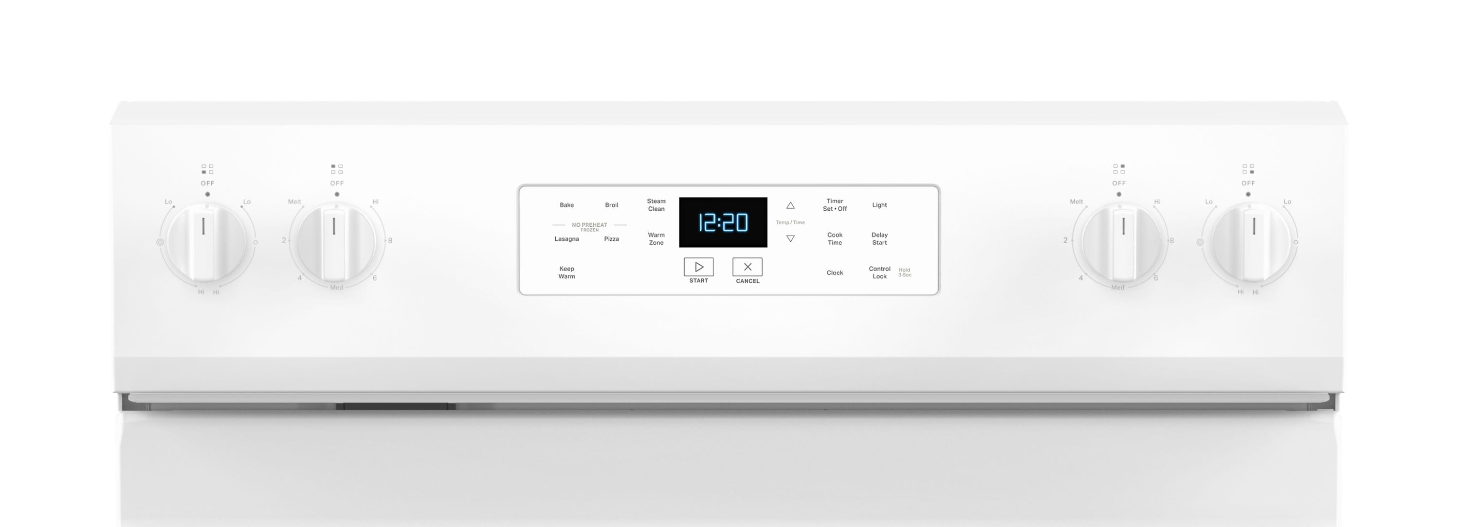 Estufa eléctrica independiente con cubierta de cristal de 30 pulgadas, 5 quemadores y horno de 5.3 pies cúbicos (Blanca) de Whirlpool.