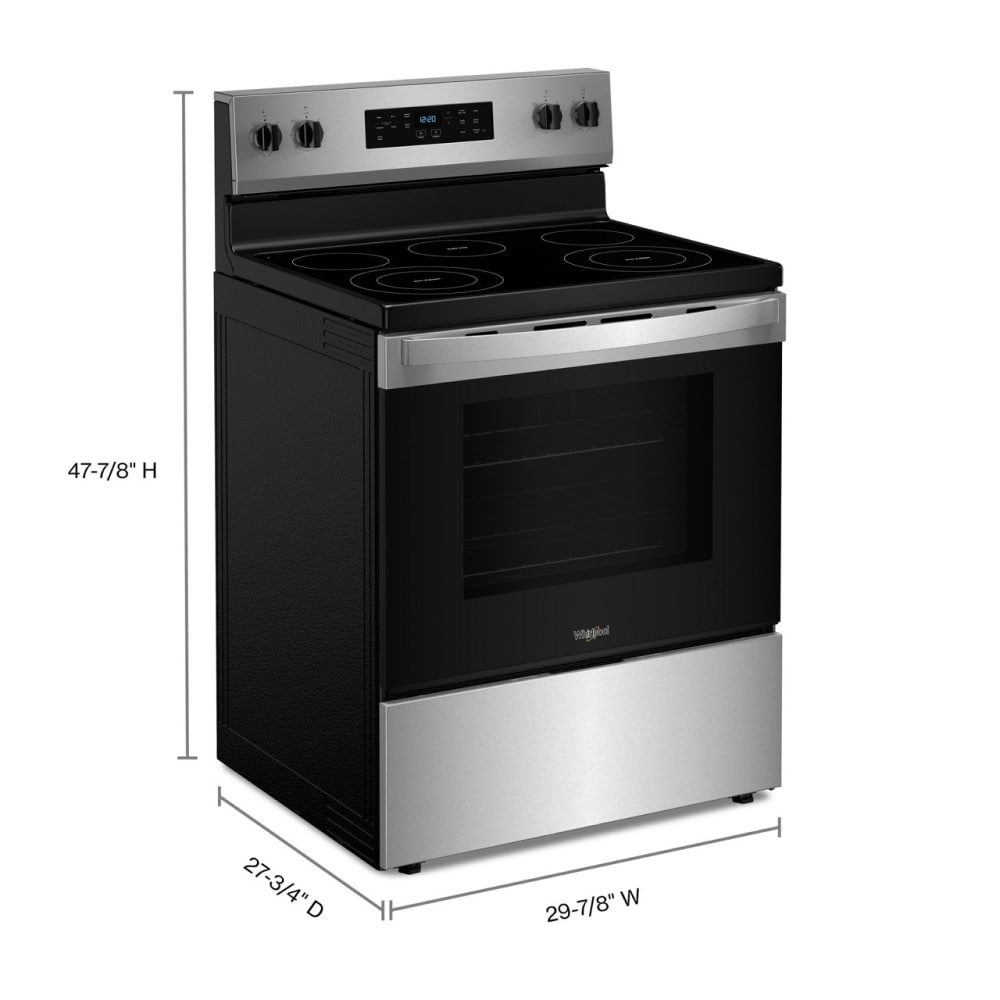 Estufa eléctrica independiente de 5 quemadores y 5.3 pies cúbicos con cubierta de vidrio de 30 pulgadas (Acero inoxidable) Whirlpool WFES3330RS