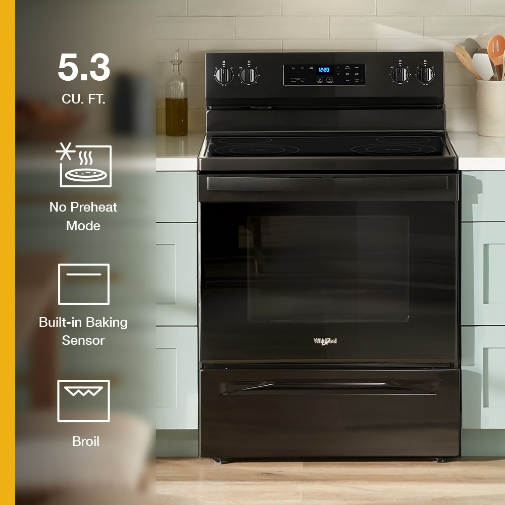 Estufa de Piso Eléctrica de 30 pulgadas con Superficie de Vidrio y 4 Quemadores - Marca Whirlpool