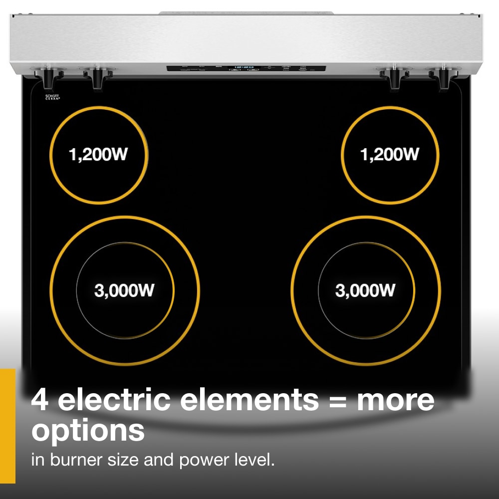 Estufa eléctrica independiente con 4 quemadores y cubierta de cristal de 30 pulgadas de Whirlpool