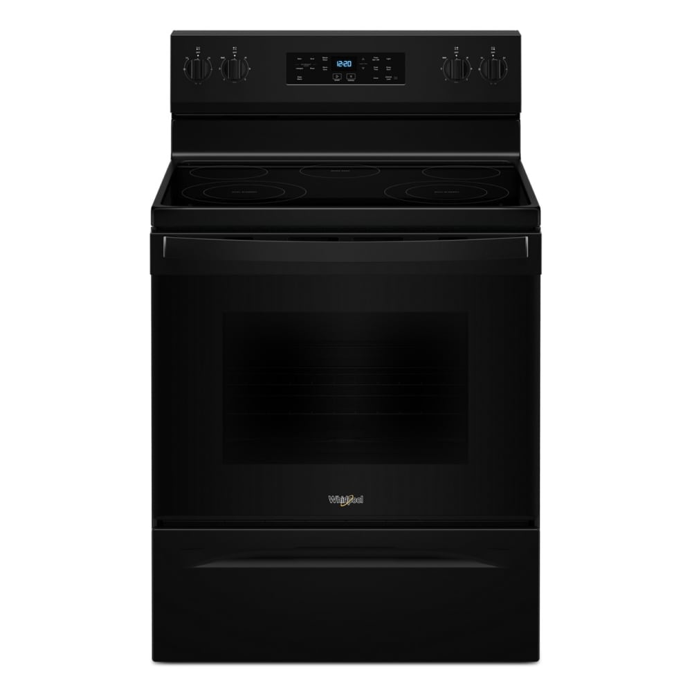 Estufa eléctrica independiente con 5 quemadores de vidrio de 30 pulgadas y 5.3 pies cúbicos de capacidad (negro) WFES3330RB de Whirlpool